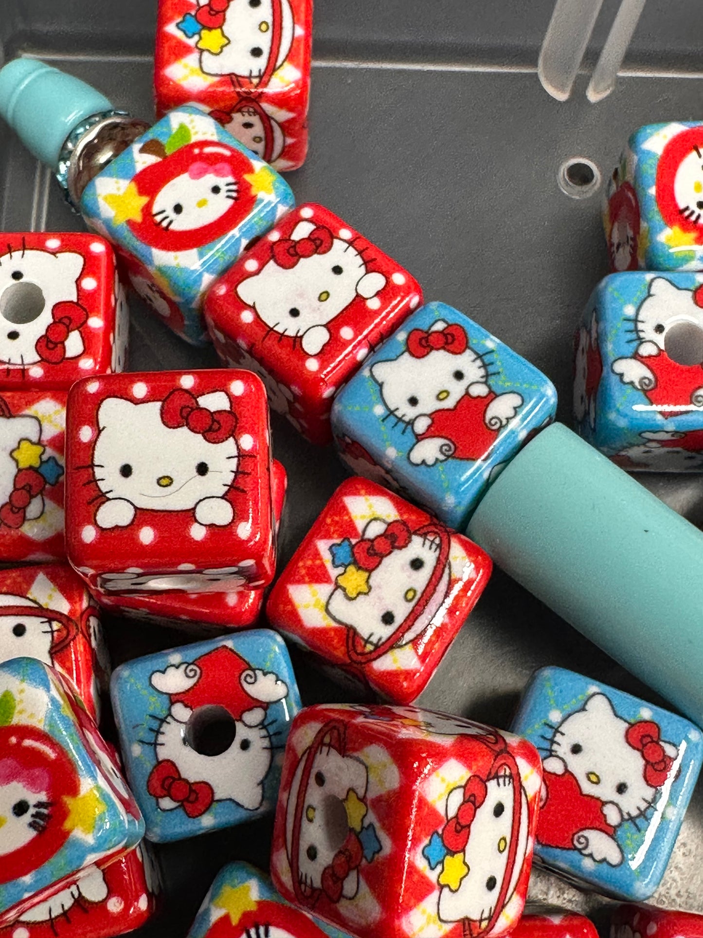 Ten (10) beads colorful cat squares/ cube shaped beads/ pen beading beads / keychain beads/ DIY/ 16mm