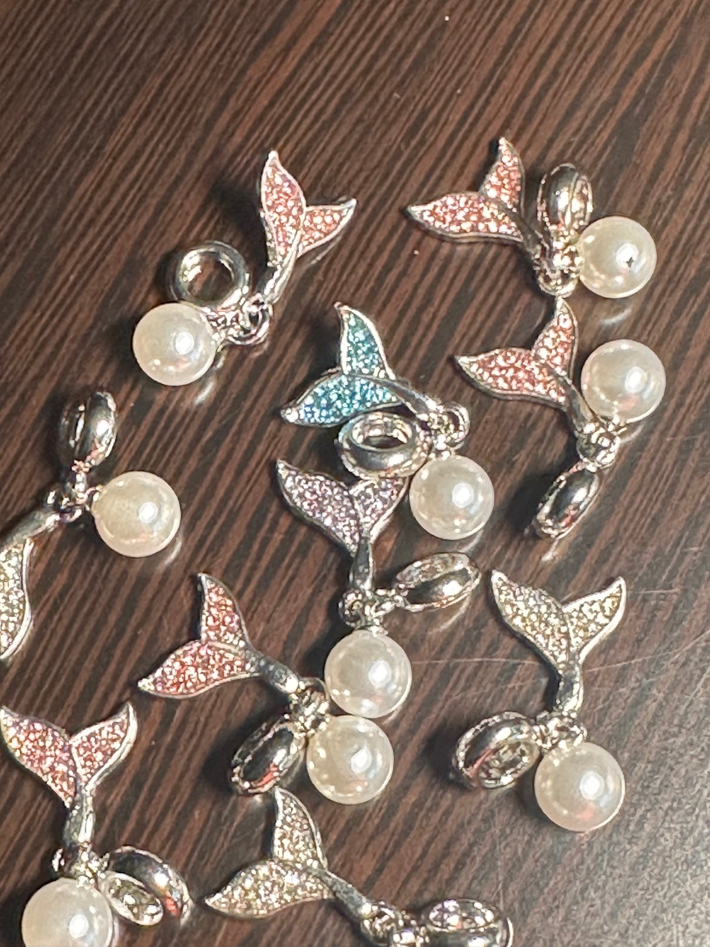 Fancy mermaid spacer dangling rhinestone beads/Five beads included/fancy Beads/ beadable pen/ keychain bead/
