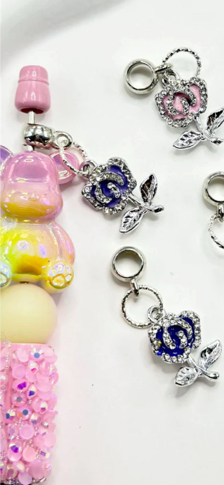 Fancy flower spacer dangling rhinestone beads/Five beads included/fancy Beads/ beadable pen/ keychain bead/Black rose only/ 38mm/
