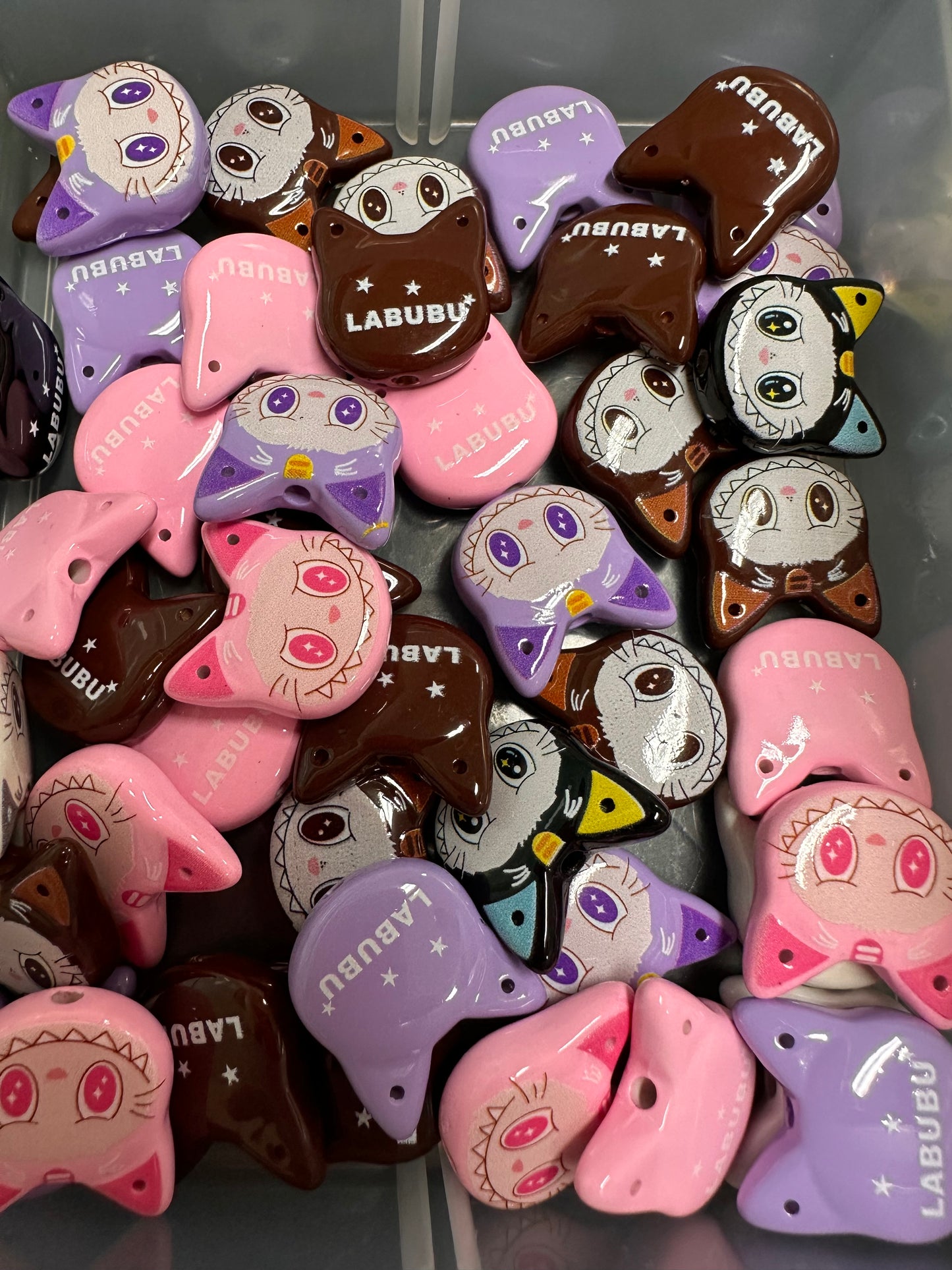Metal Labubu monster beads/ Ten (10) beads included assorted styles / double sided beads/ will fit pen / keychain beads/ DIY/approx. 22mm x 23mm