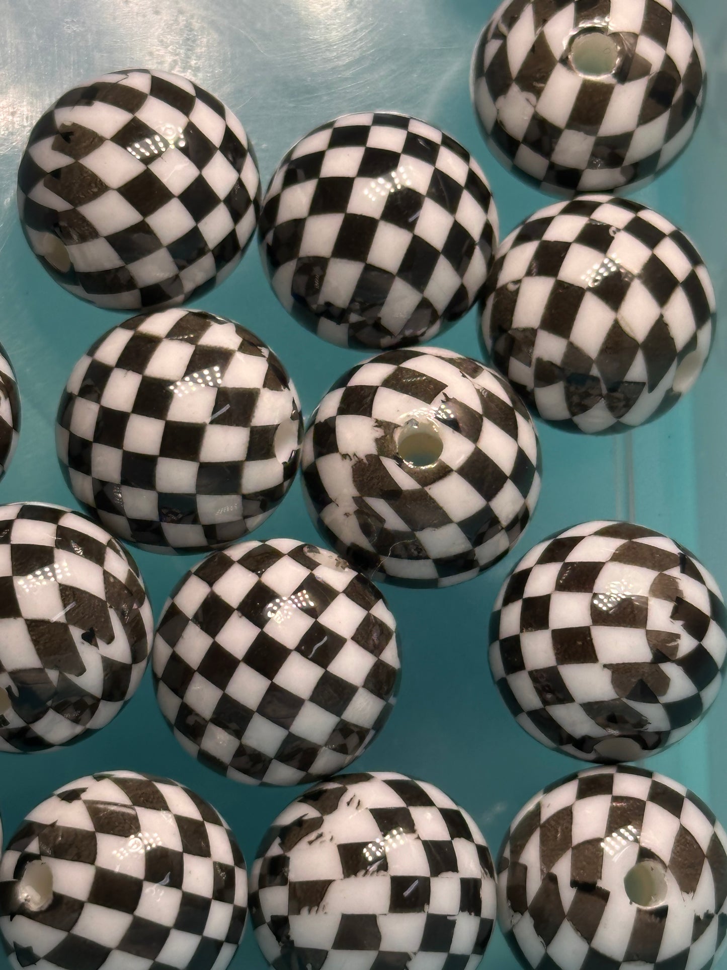 Ten (10) beads checkered/ round shaped beads/ pen beading beads / keychain beads/ DIY/ 16mm