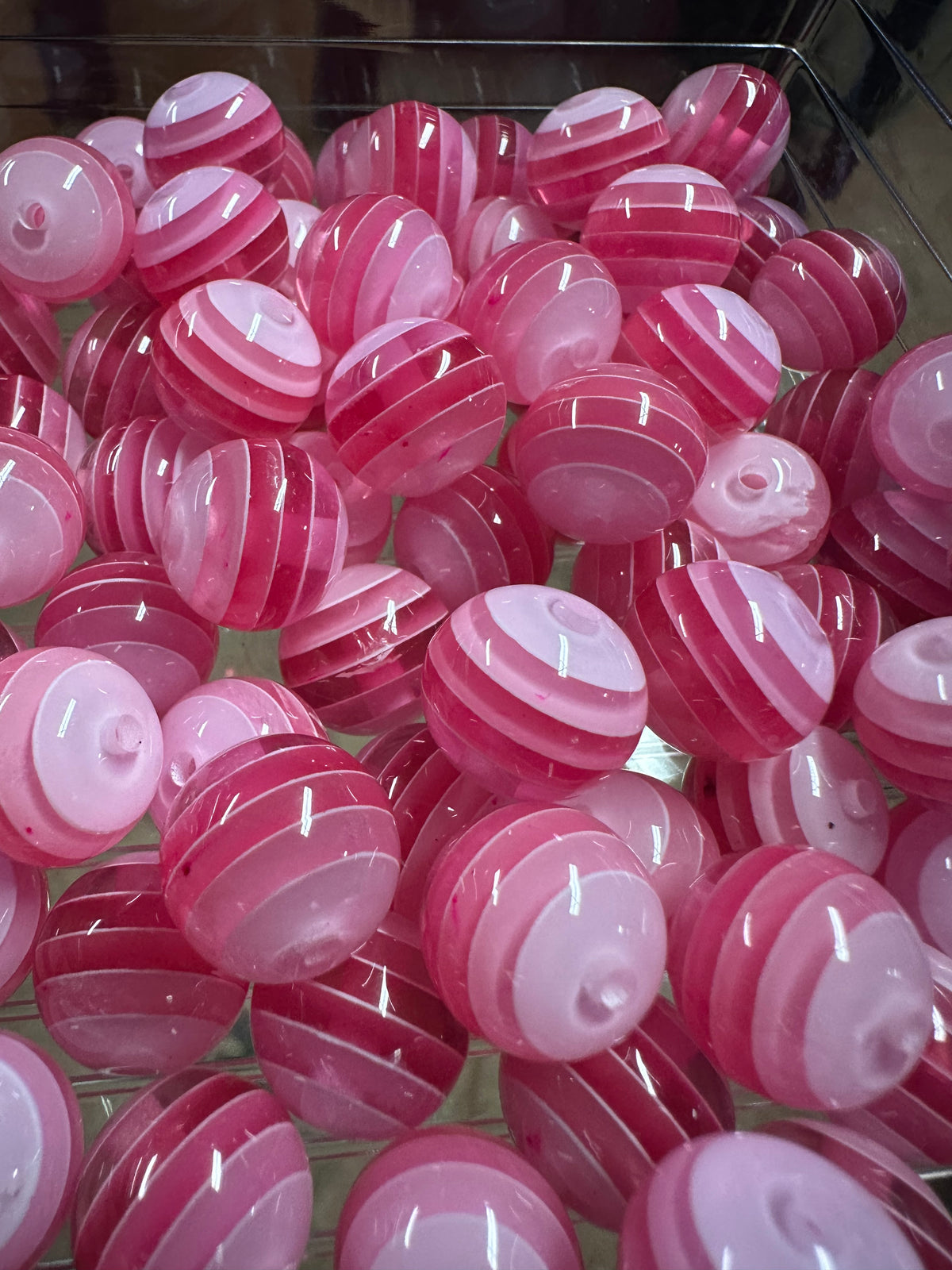 Striped dark pink shades beads included -- 16mm set of ten (10)