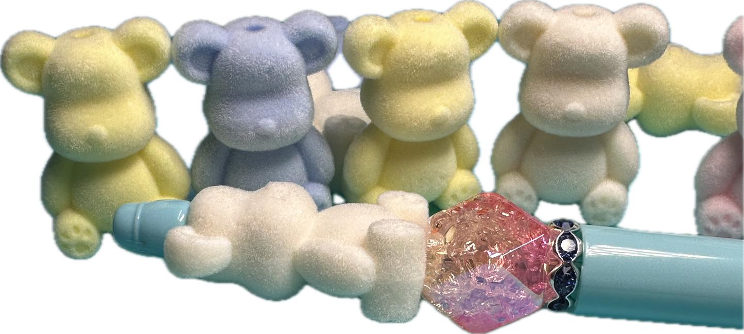 Flocked bears/Focal Bead/ beadable pen/ fuzzy bear bead/ keychain bead