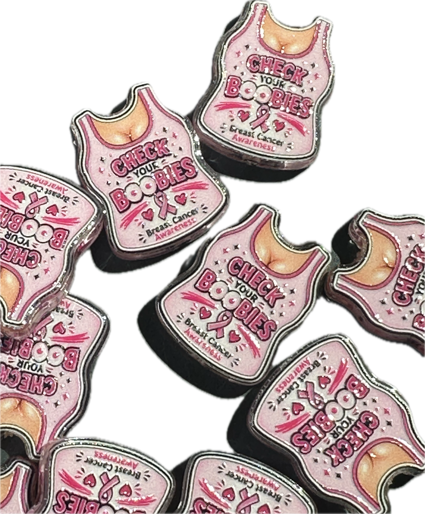 Breast Cancer Awareness Acrylic Focal Bead - set of 2 for keychains and pens / GREER AND COMPANY designed