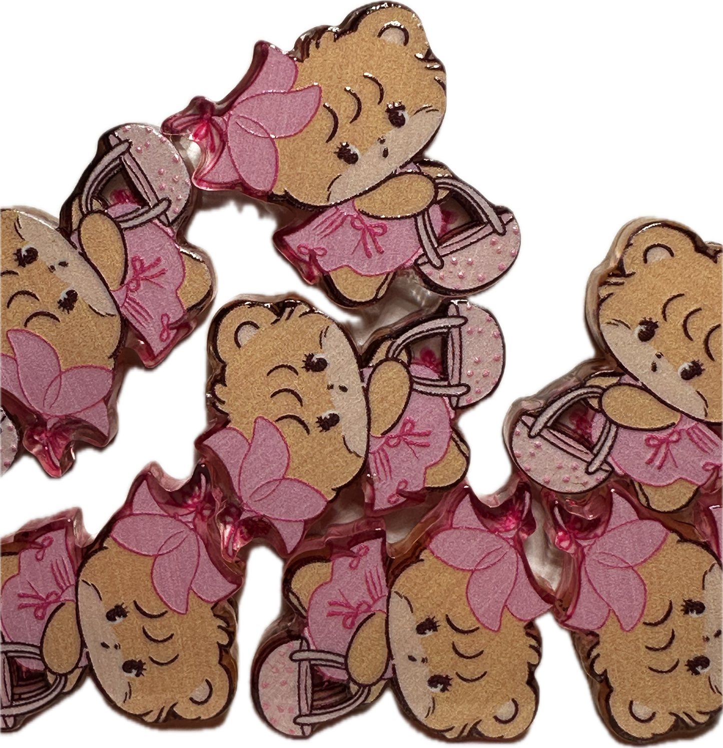 Teddy bear in pink dress acrylic focal bead- set of 2/ focal bead/ pen beading / keychain bead/basket