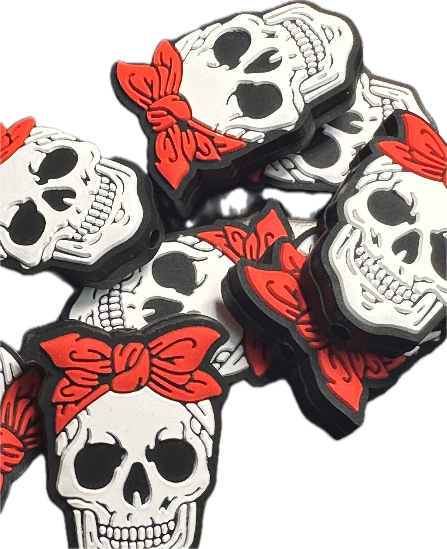 Skull bone with red headband Focal Bead/ beadable pen/ Silicone bead/ keychain/Halloween skull/ motorcycle rider/