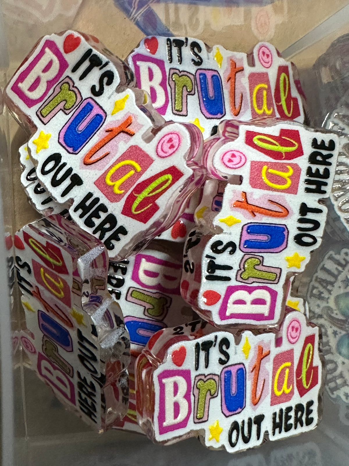 Its Brutal acrylic focal bead- set of 2/ focal bead/ pen beading / keychain bead/