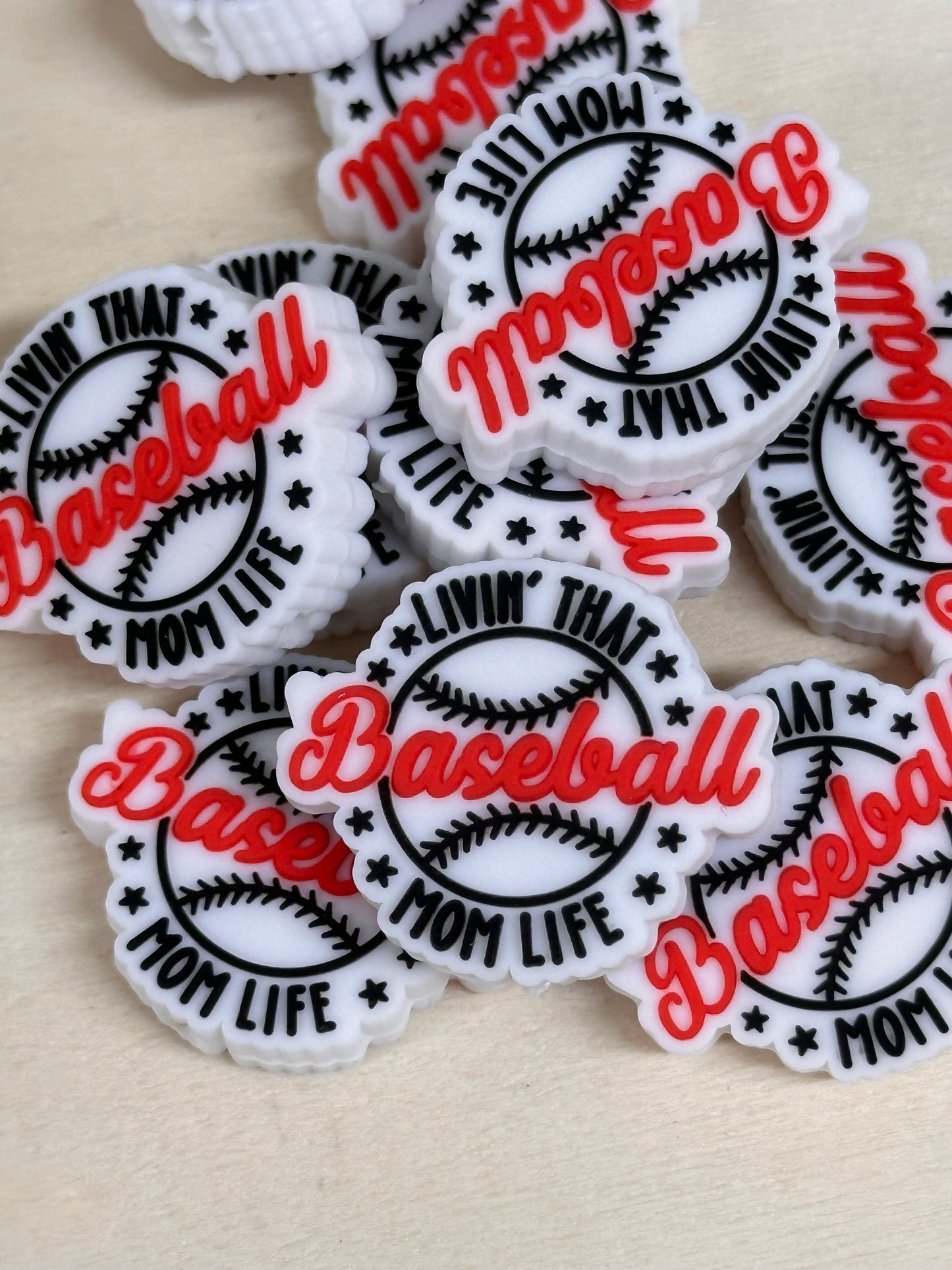 Mom life silicone focal bead/ Baseball