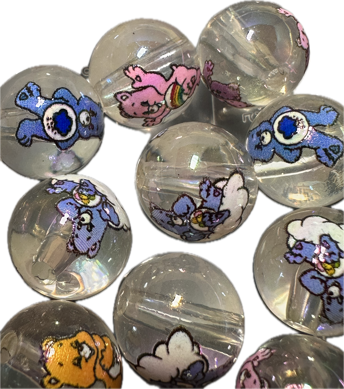 Clear resin with printed Care beads/ 16mm Beads/ beadable pen beads/ keychain bead/ 10 beads included