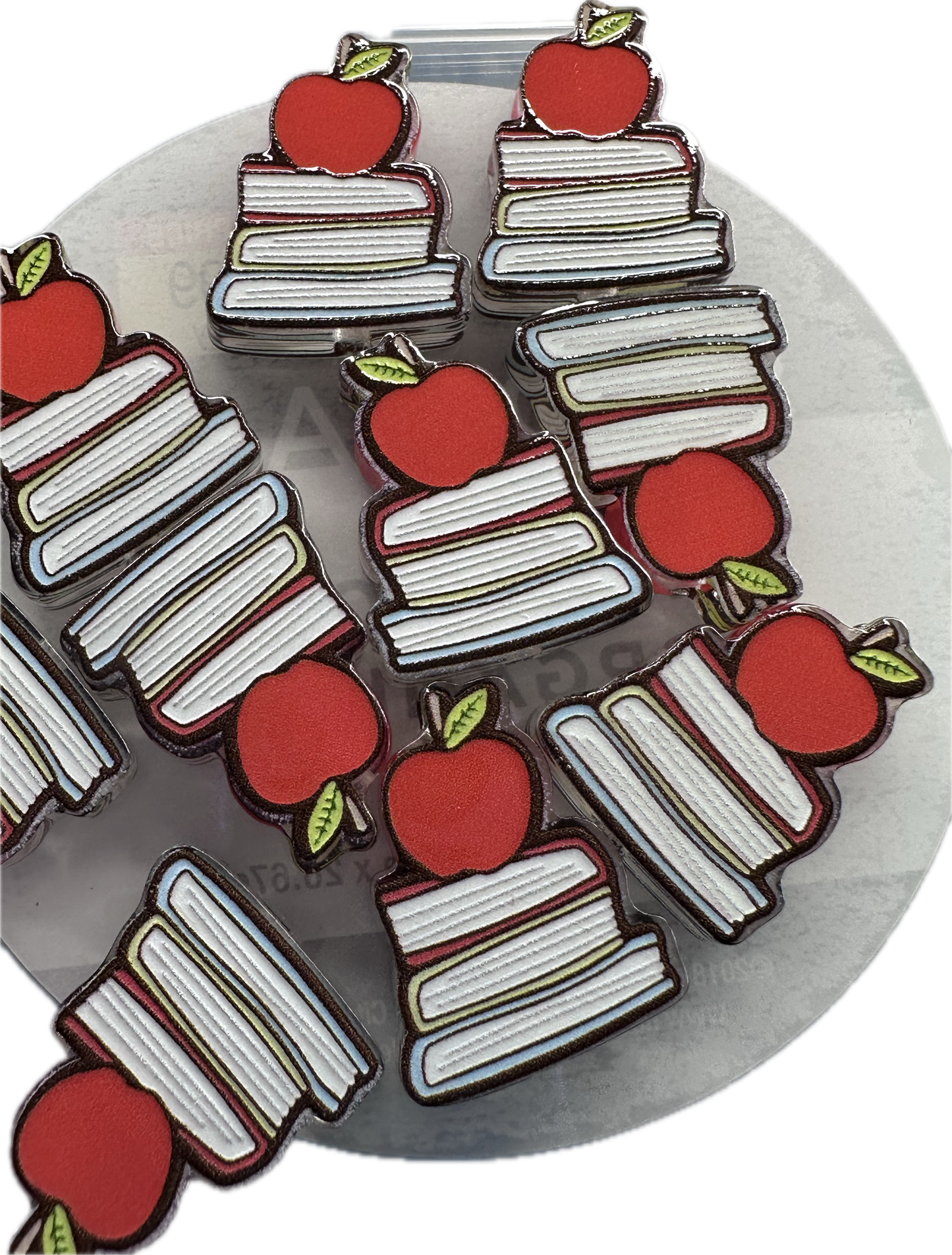 Books Apple acrylic focal bead- set of 2/ focal bead/ pen beading / keychain bead / teacher