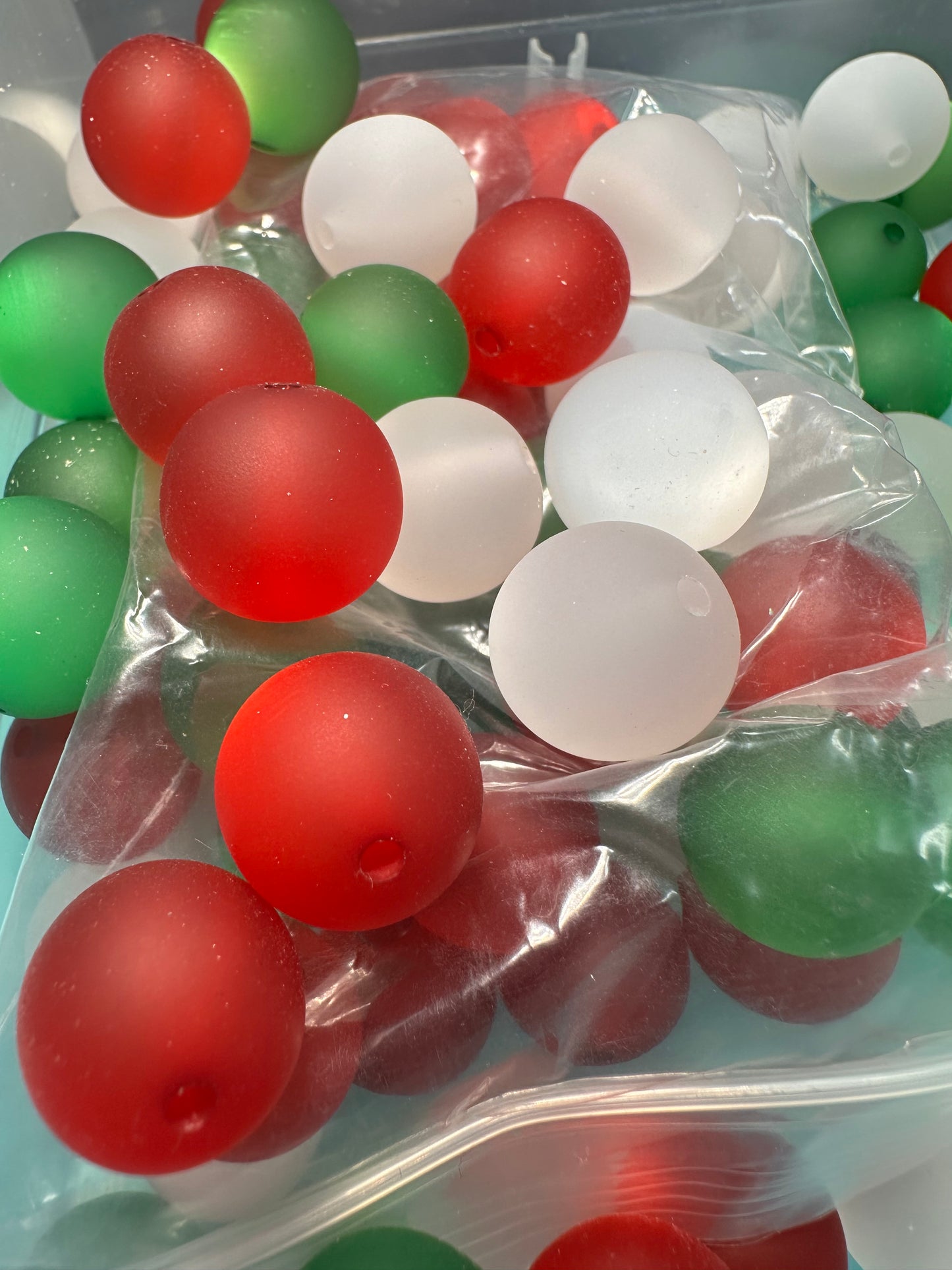 Acrylic red, green, and white beads included/ Bead/ beadable pen/ keychain bead/ Christmas bead/ Ten (10) beads