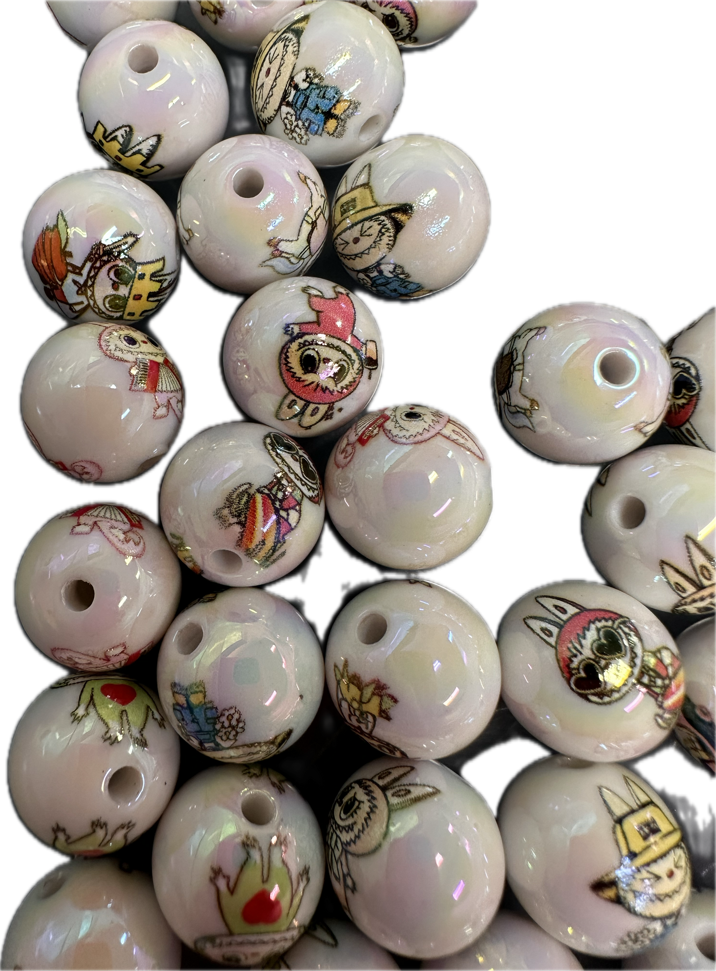 Labubu monster beads/ Ten (10) beads included assorted styles / white acrylic beads/for beadable pen / keychain beads/ DIY/approx. 16mm