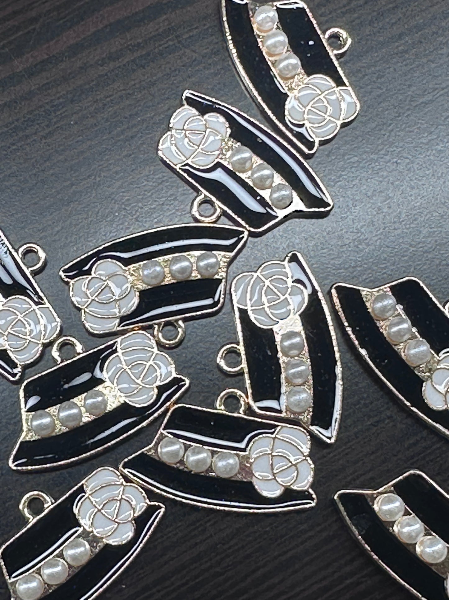 Black Hat with Pearl accents enamel metal charms// DIY charm bracelet/ DIY necklace