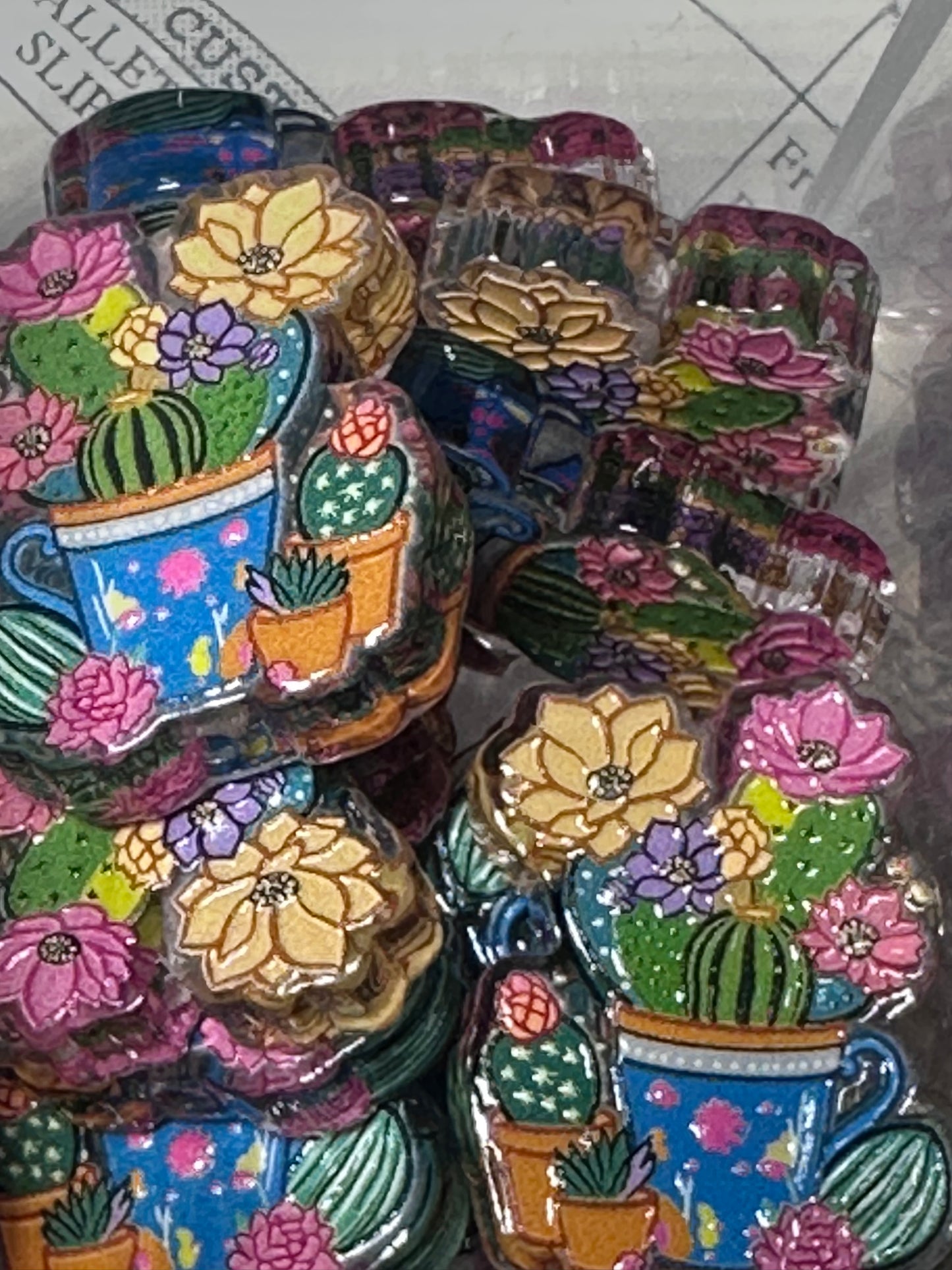 Cactus Garden acrylic focal bead- set of 2/ focal bead/ pen beading / keychain bead/ Summer/ Succulents