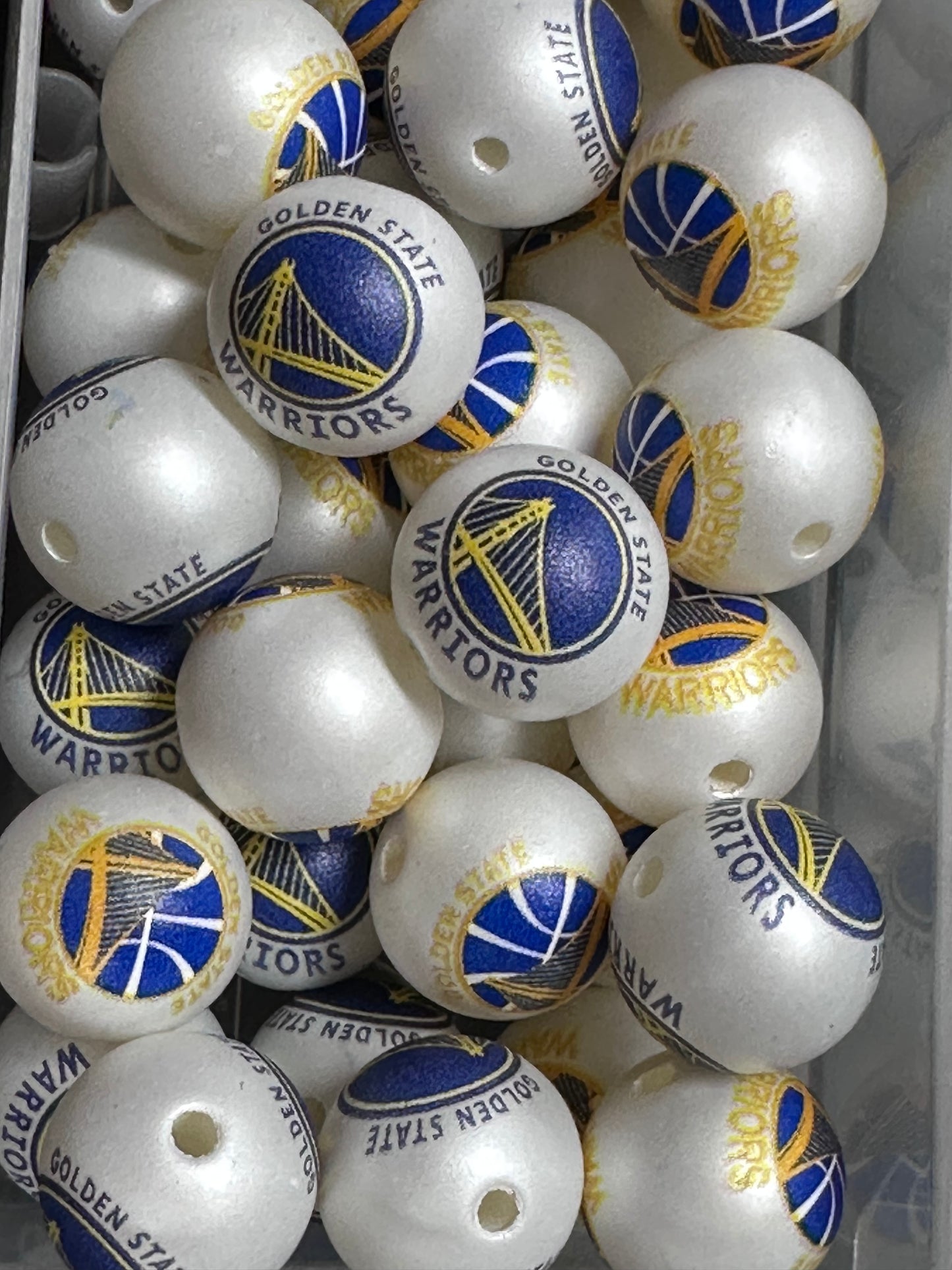 Golden State Warriors 16mm Sports Print Beads • Set of 10 • Great for Pens, Keychains & Crafts- basketball