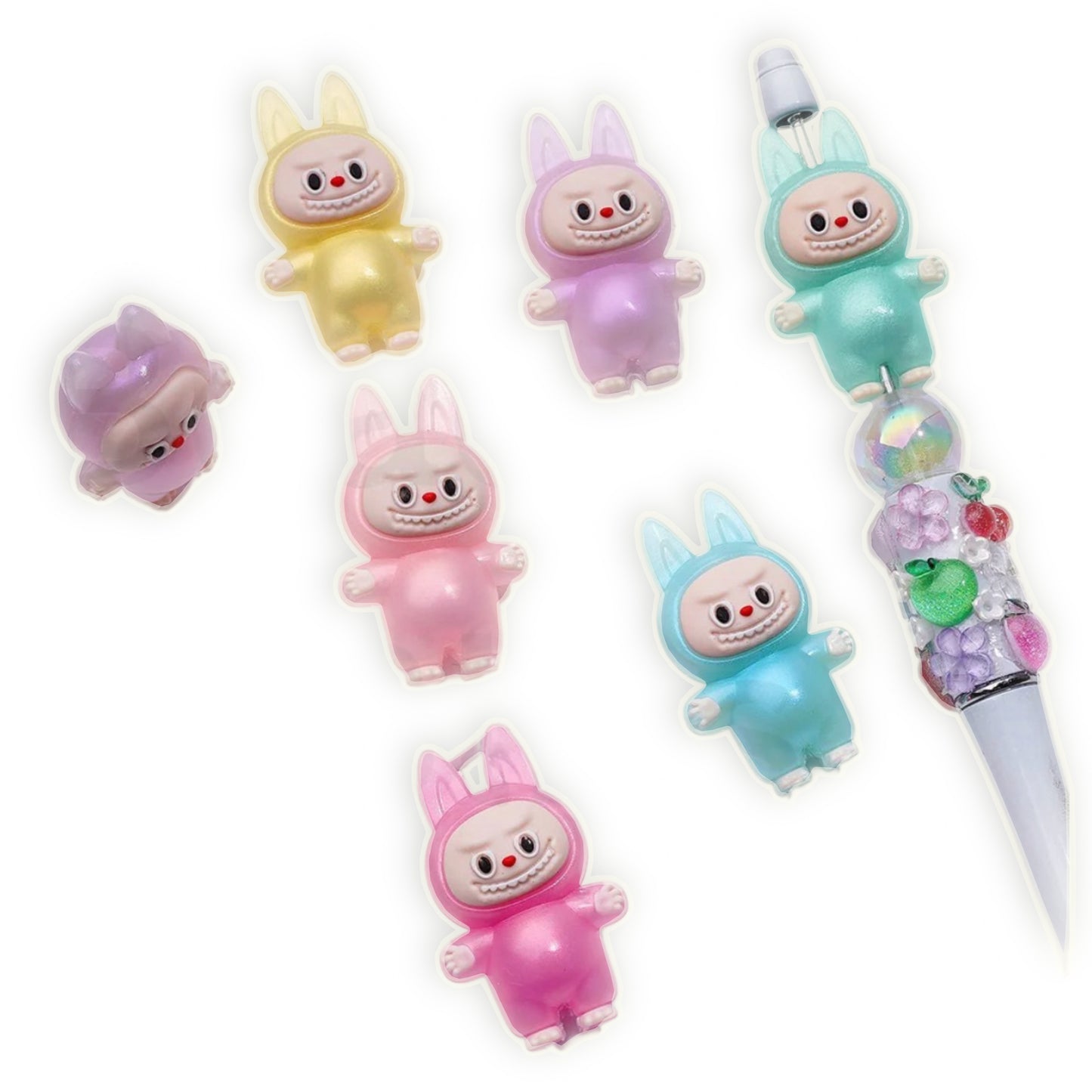 3D standing Labubu focal bead/ set of five (5) random pvc rubber focal bead for pen beading/monster/ elf