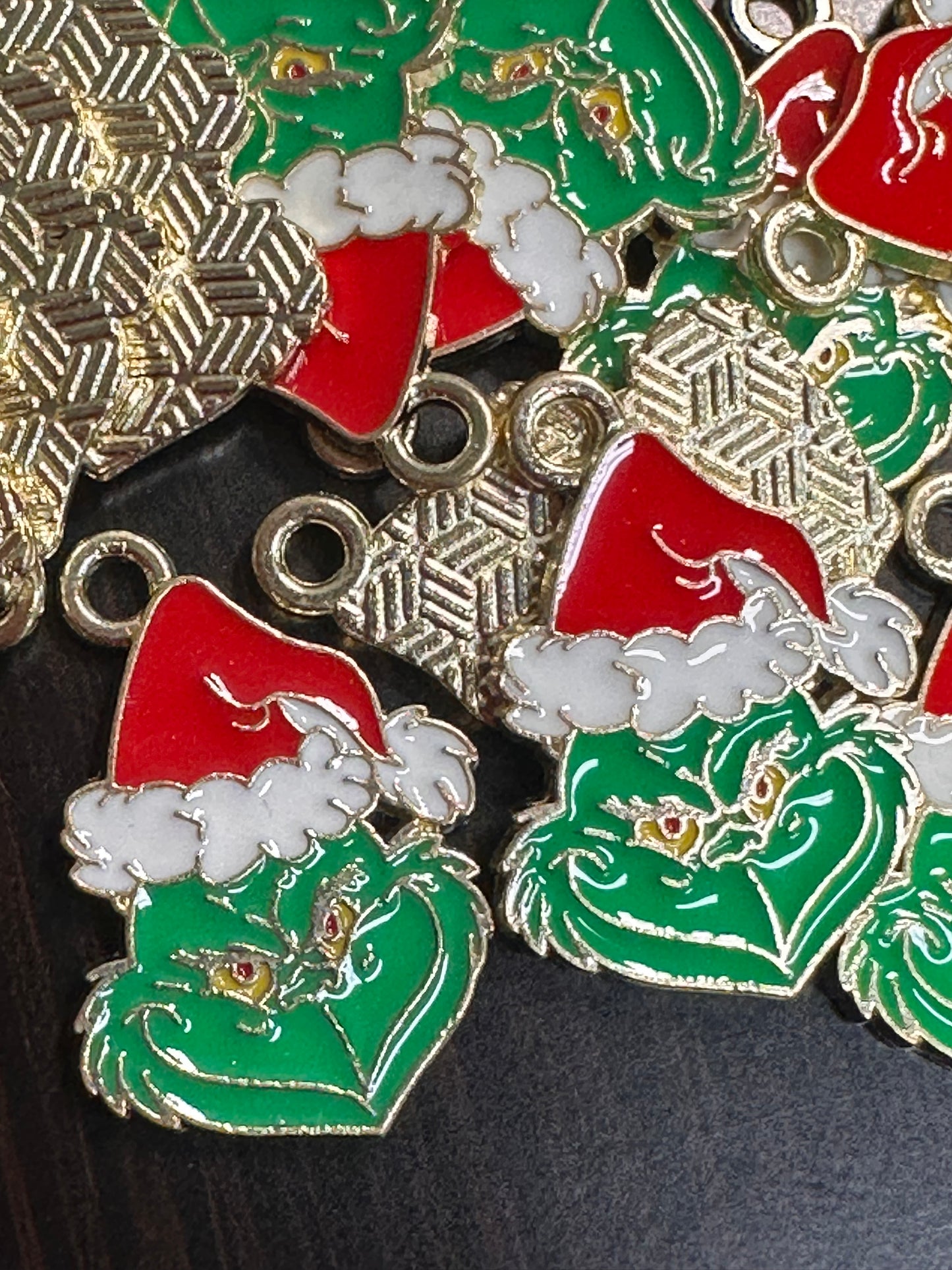 Enameled metal charms/Christmas Green Guy/ DIY charm bracelet/ DIY necklace