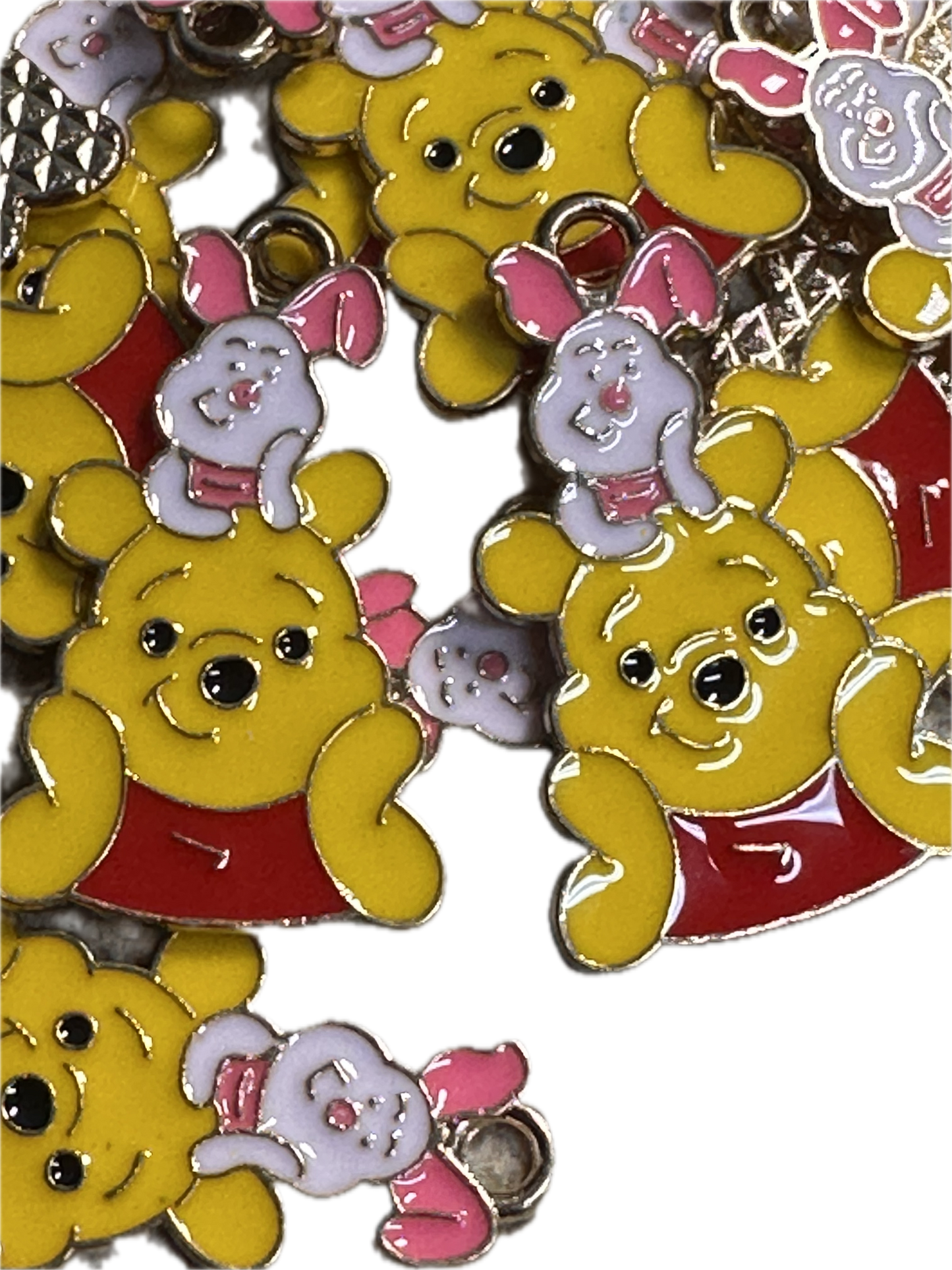 Enamel metal charm/yellow bear with pink pig/ pendant/ DIY charm bracelet/ DIY necklace