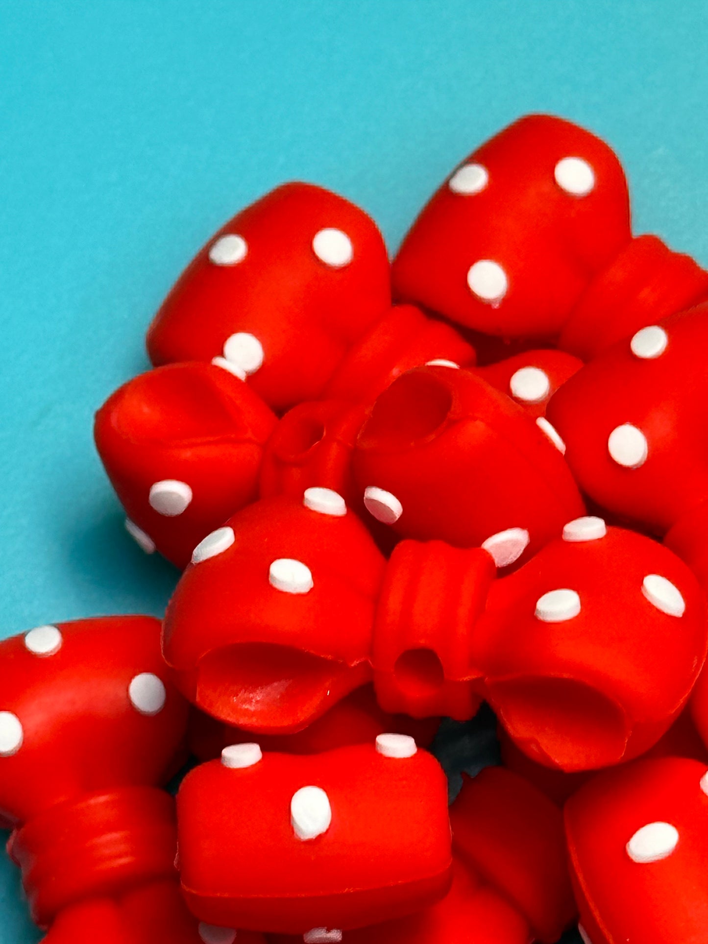 3D red polka dot bow silicone focal bead/
