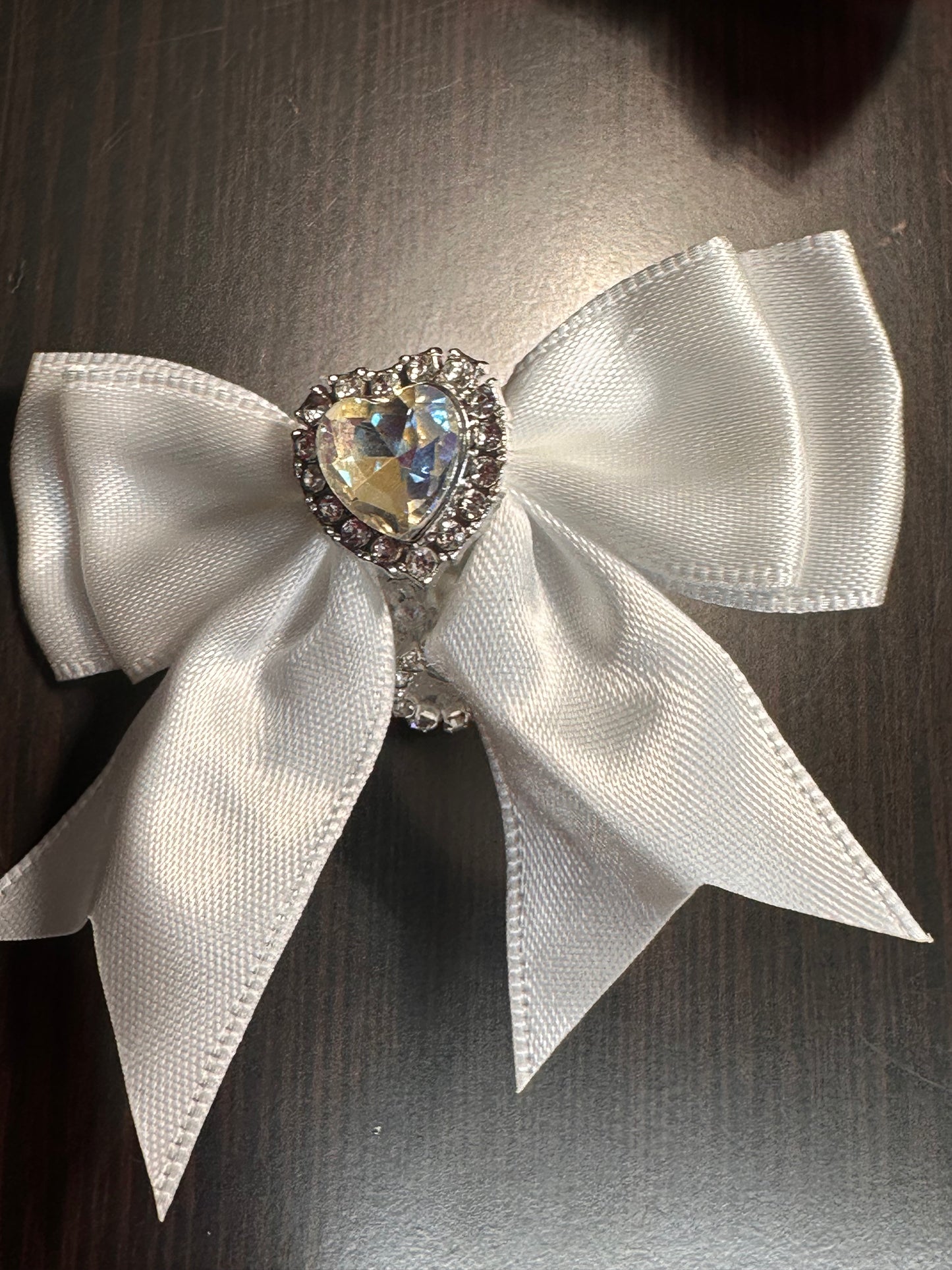 Large fancy rhinestones crown beads with satin bow
