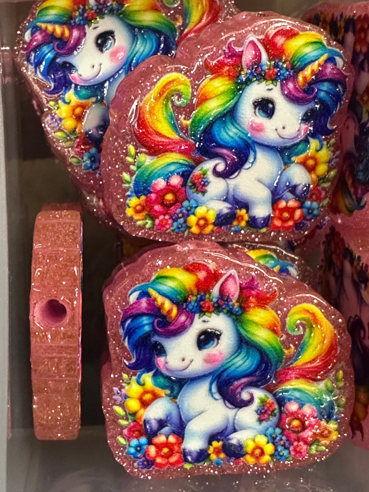 Colorful unicorn acrylic focal bead- set of 2/ focal bead/ pen beading / keychain bead/ glitter
