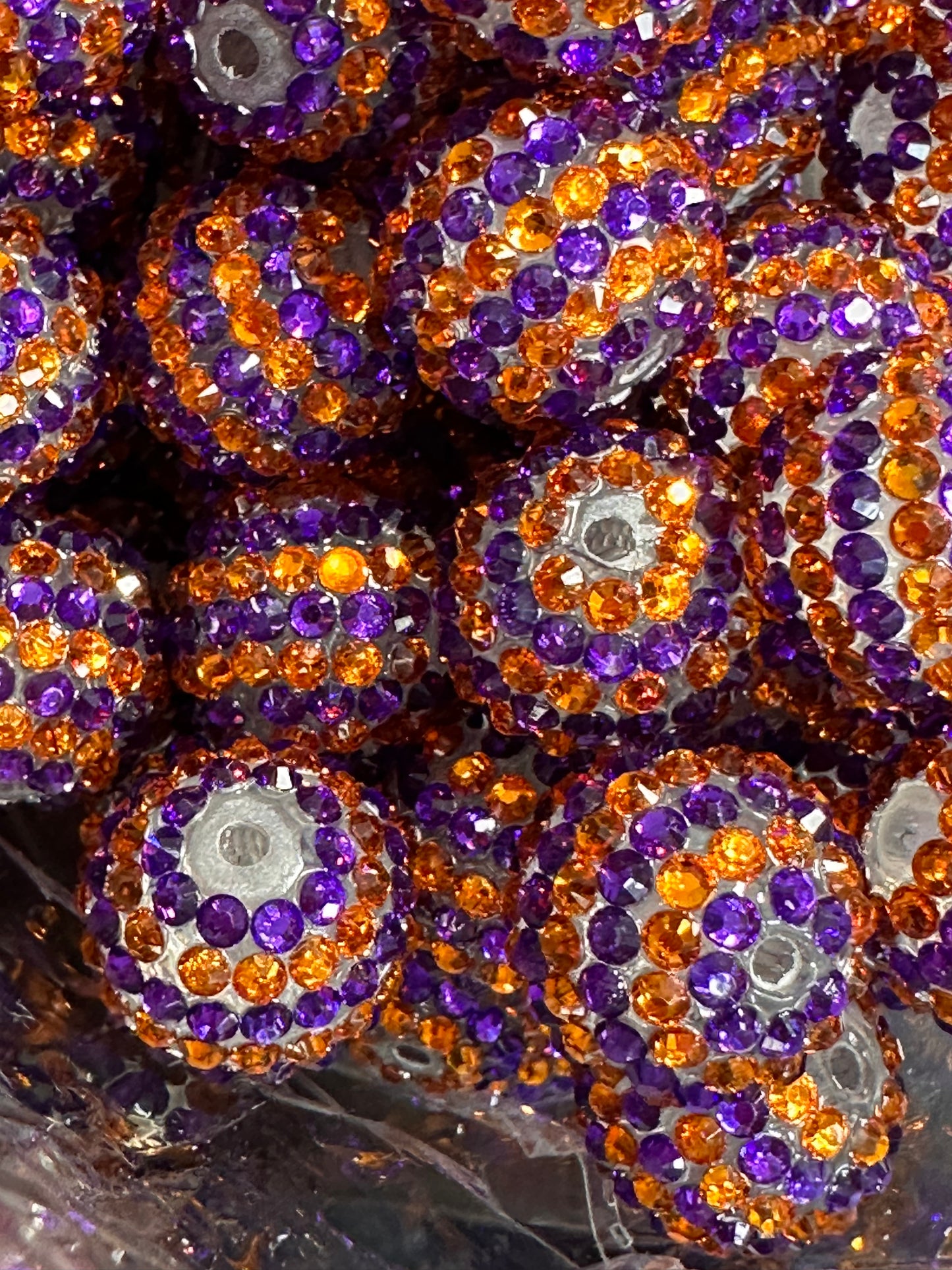 Rhinestone Bead/Five beads included/ perfect to go with Florida Gators and University of Auburn /fits beadable pen/ Fancy bead/ keychain bead/ dark purplish blue and orange