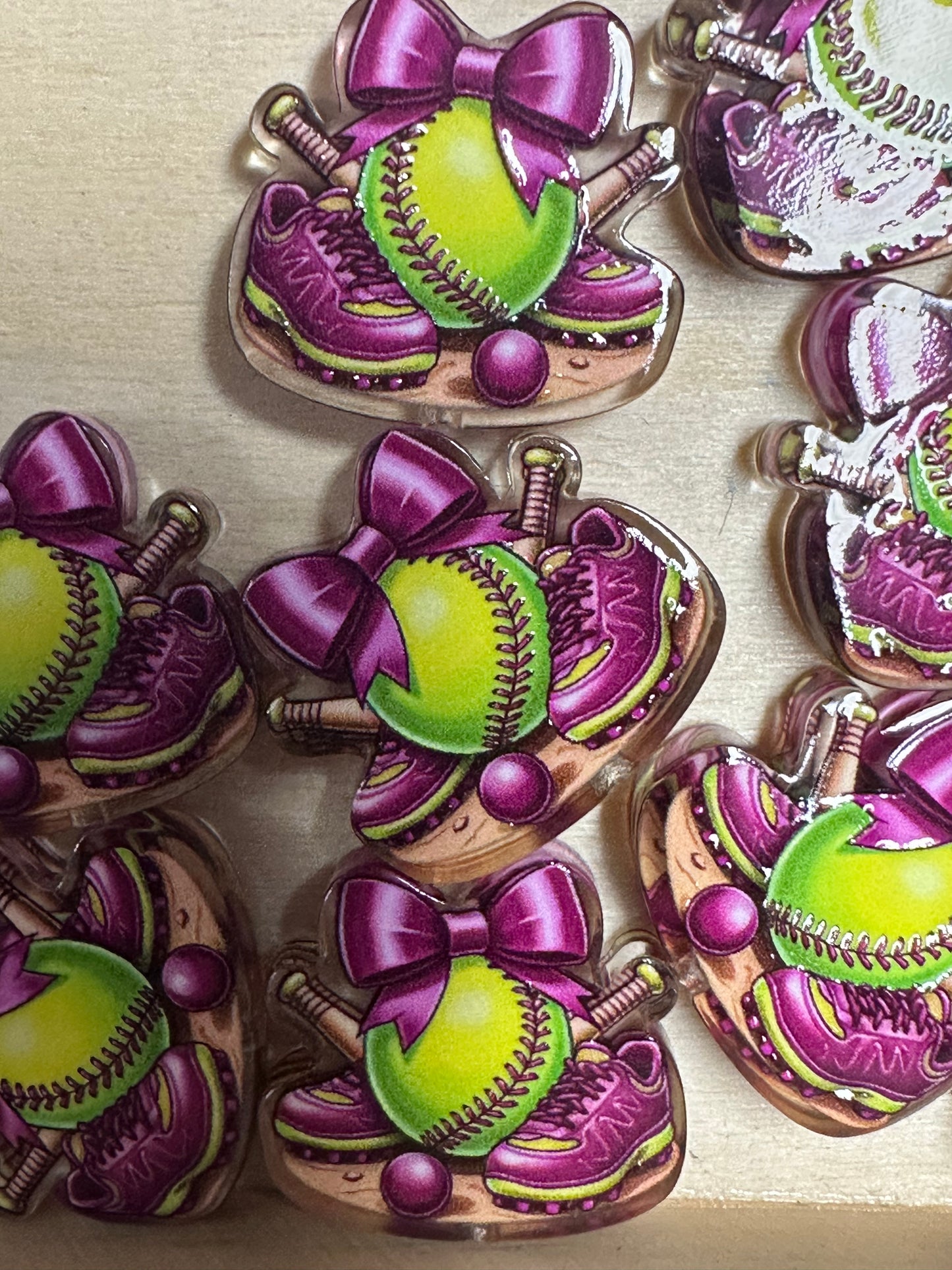 Girls softball acrylic focal bead- set of 2/ focal bead/ pen beading / keychain bead/