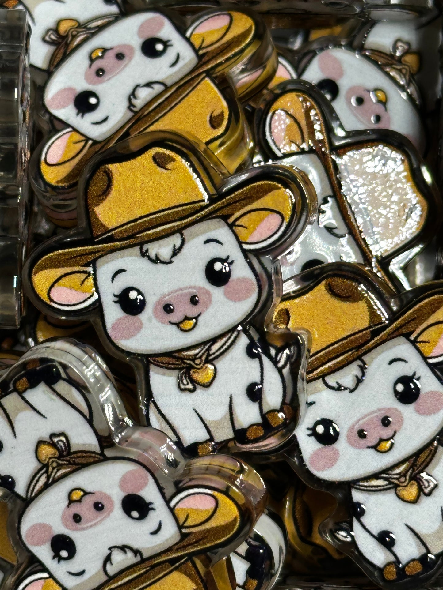 Cute cow with farmers hat acrylic focal bead- set of 2/ focal bead/ pen beading / keychain bead/