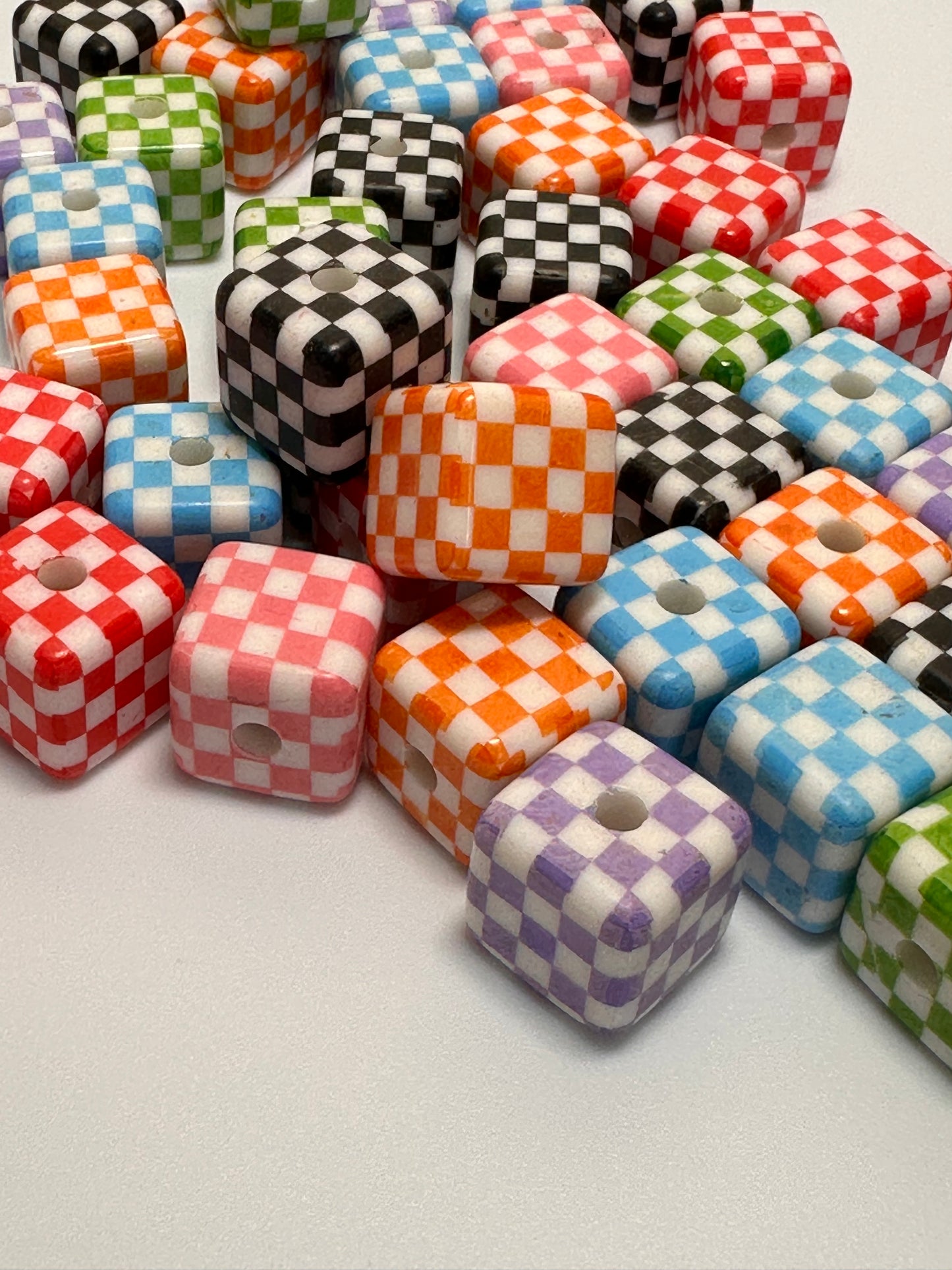 Ten (10) beads checkered squares/ cube shaped beads/ pen beading beads / keychain beads/ DIY/ 16mm