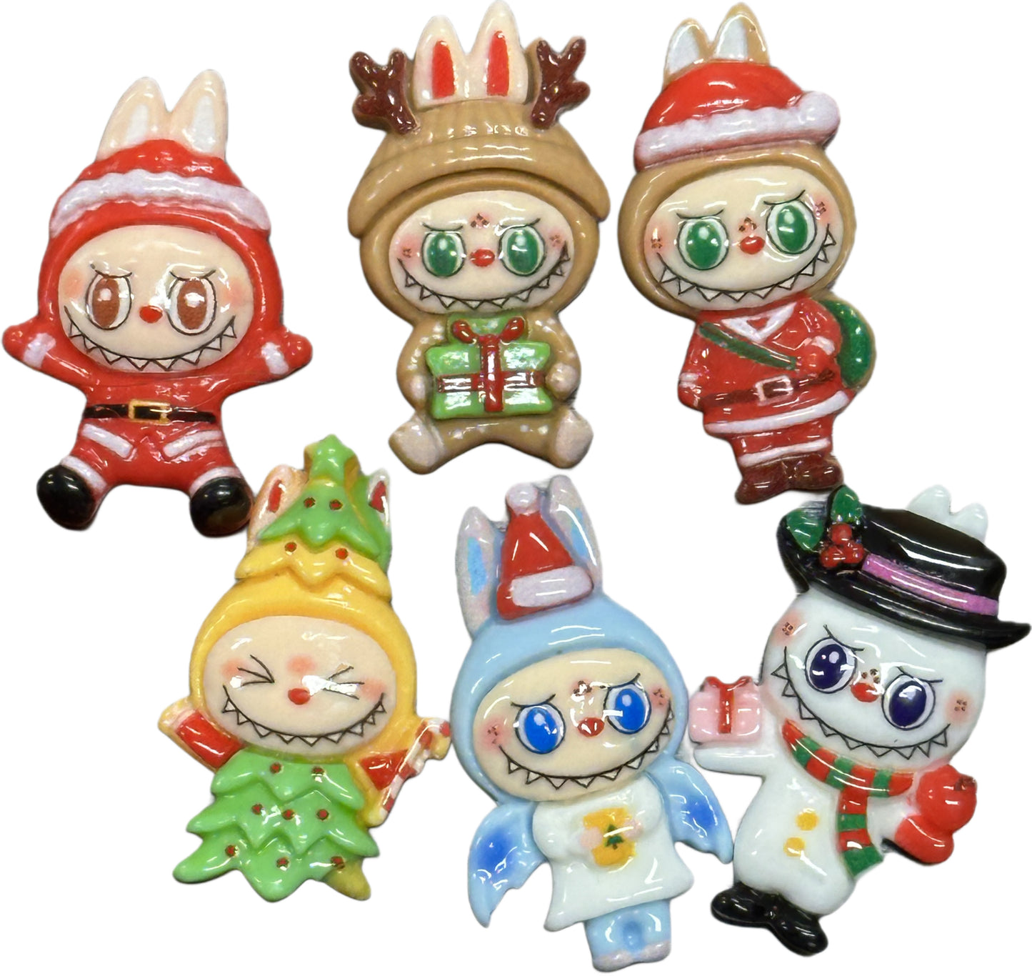 Labubu Christmas flat back charms/ Six different charms included /acrylic pieces perfect for DIY phone cases