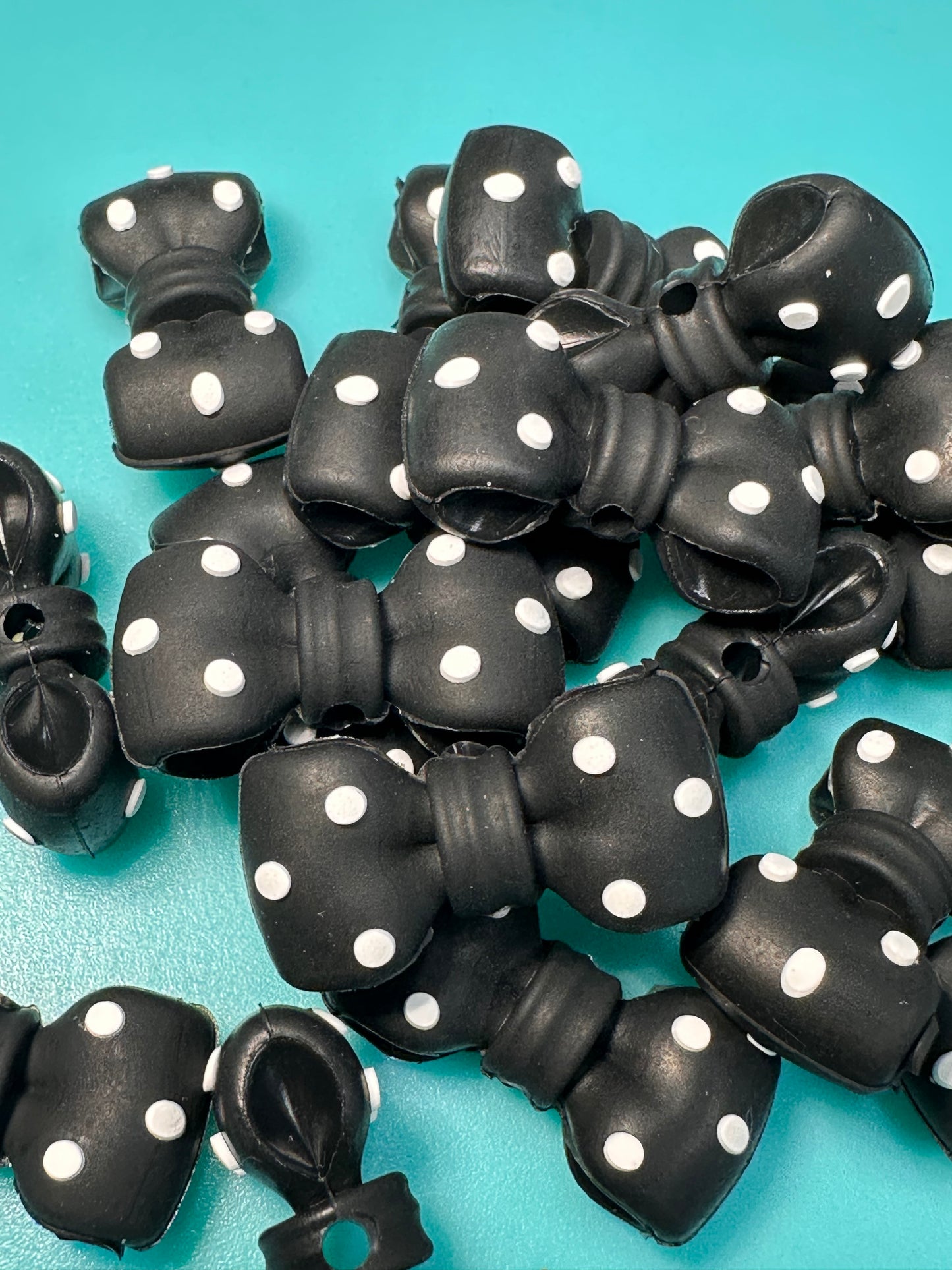 3D black polka dot bow silicone focal bead/