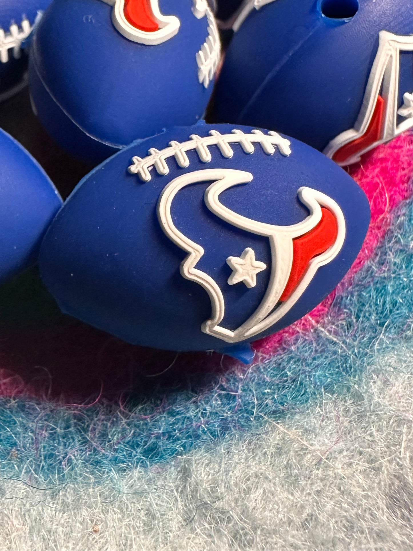 3D Texans focal bead design /football shaped silicone bead