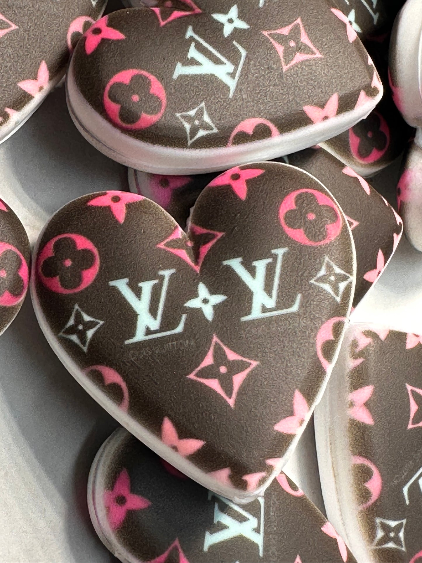 Heart shaped silicone focal bead with designs/ pen beading/ keychain bead/ DIY/ fancy bead #5