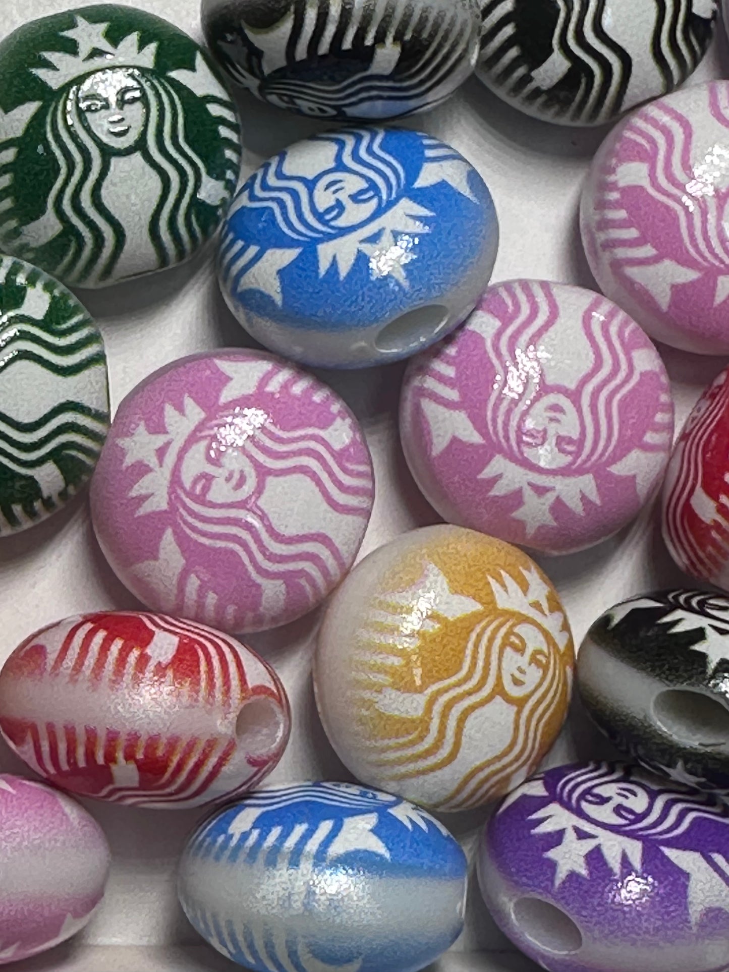 coffee acrylic bead- set of 5/ flat round bead/ pen beading / keychain bead