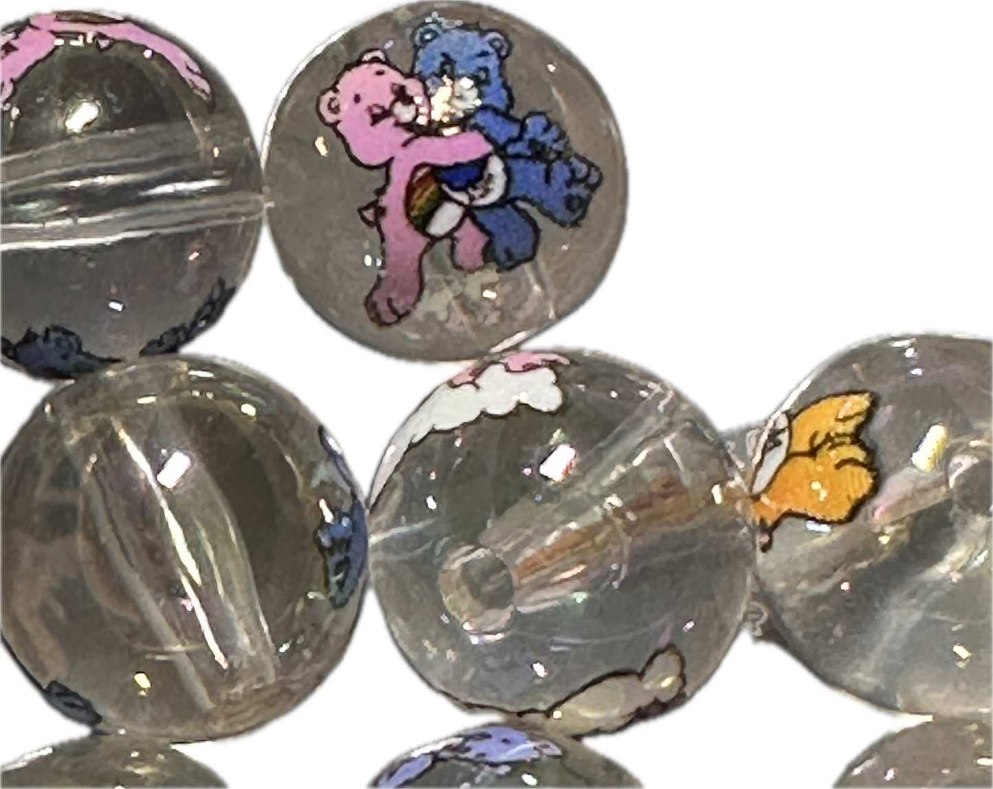 Clear resin with printed Care beads/ 16mm Beads/ beadable pen beads/ keychain bead/ 10 beads included