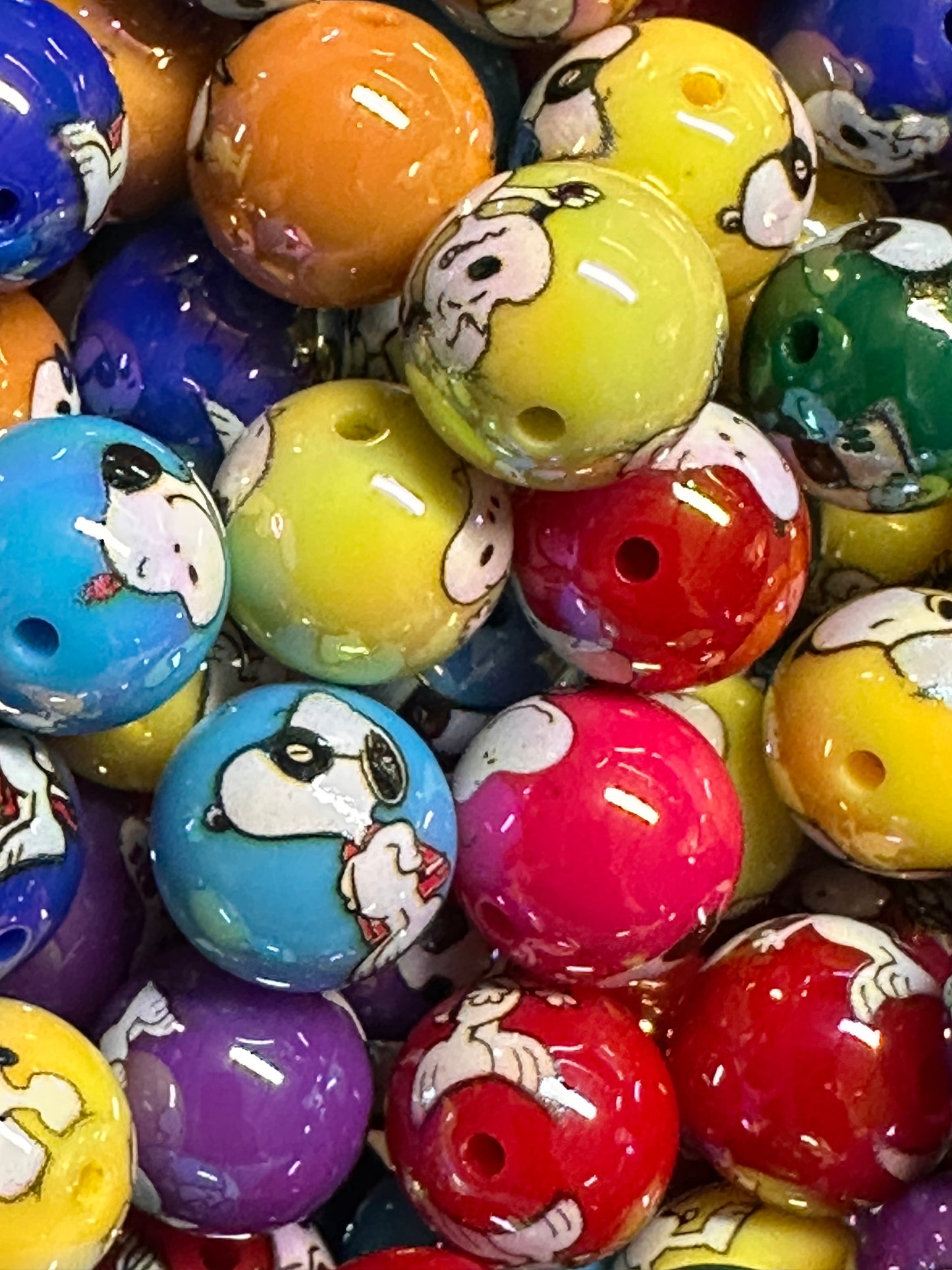 Ten (10) colorful dog beads/ round shaped beads/ pen beading beads / keychain beads/ DIY/ 16mm/ white dog with black ears
