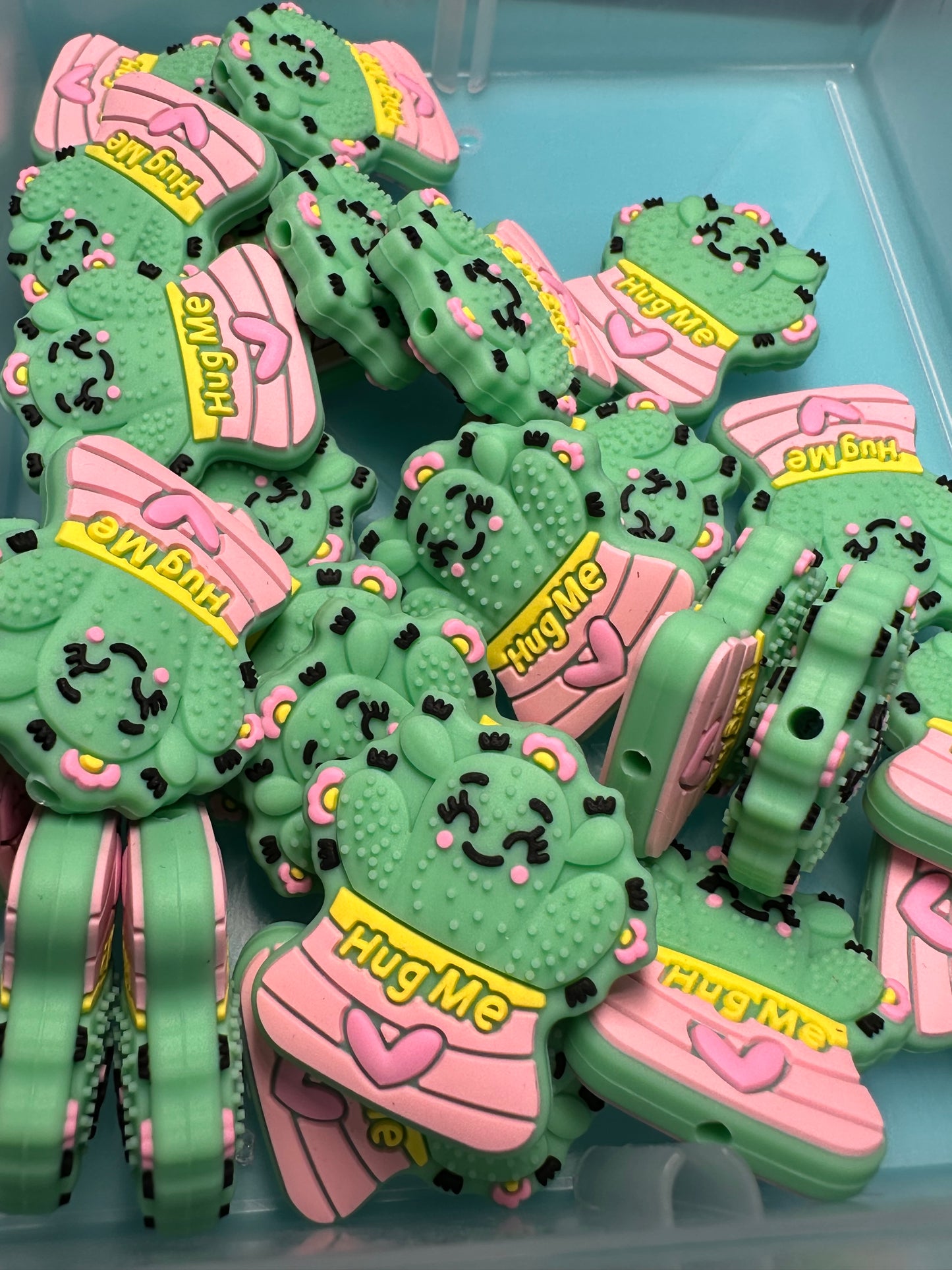 Hug me Cactus in flower pots/ Focal Bead/ beadable pen/ Silicone bead/ cactus/ keychain bead/