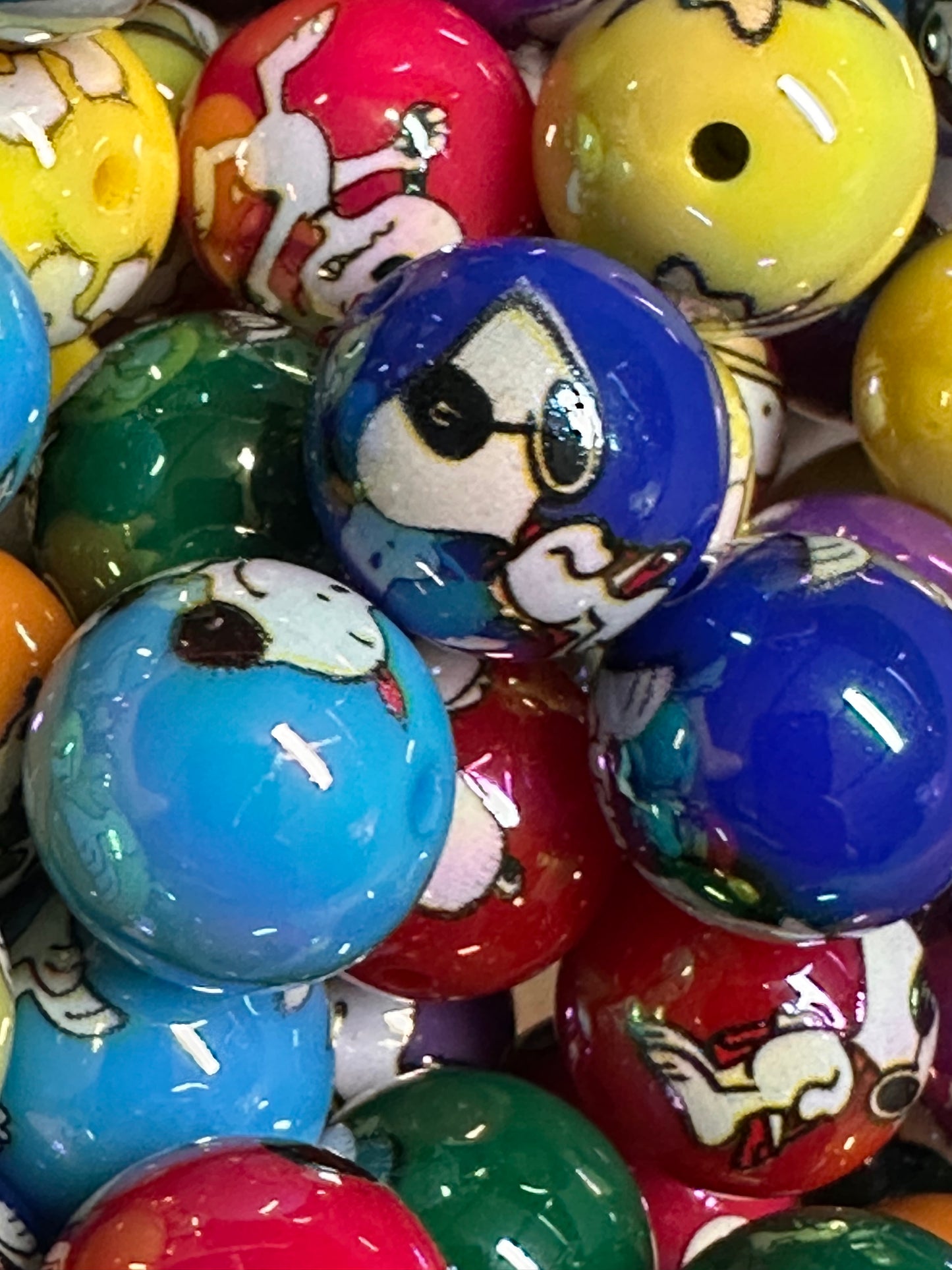 Ten (10) colorful dog beads/ round shaped beads/ pen beading beads / keychain beads/ DIY/ 16mm/ white dog with black ears