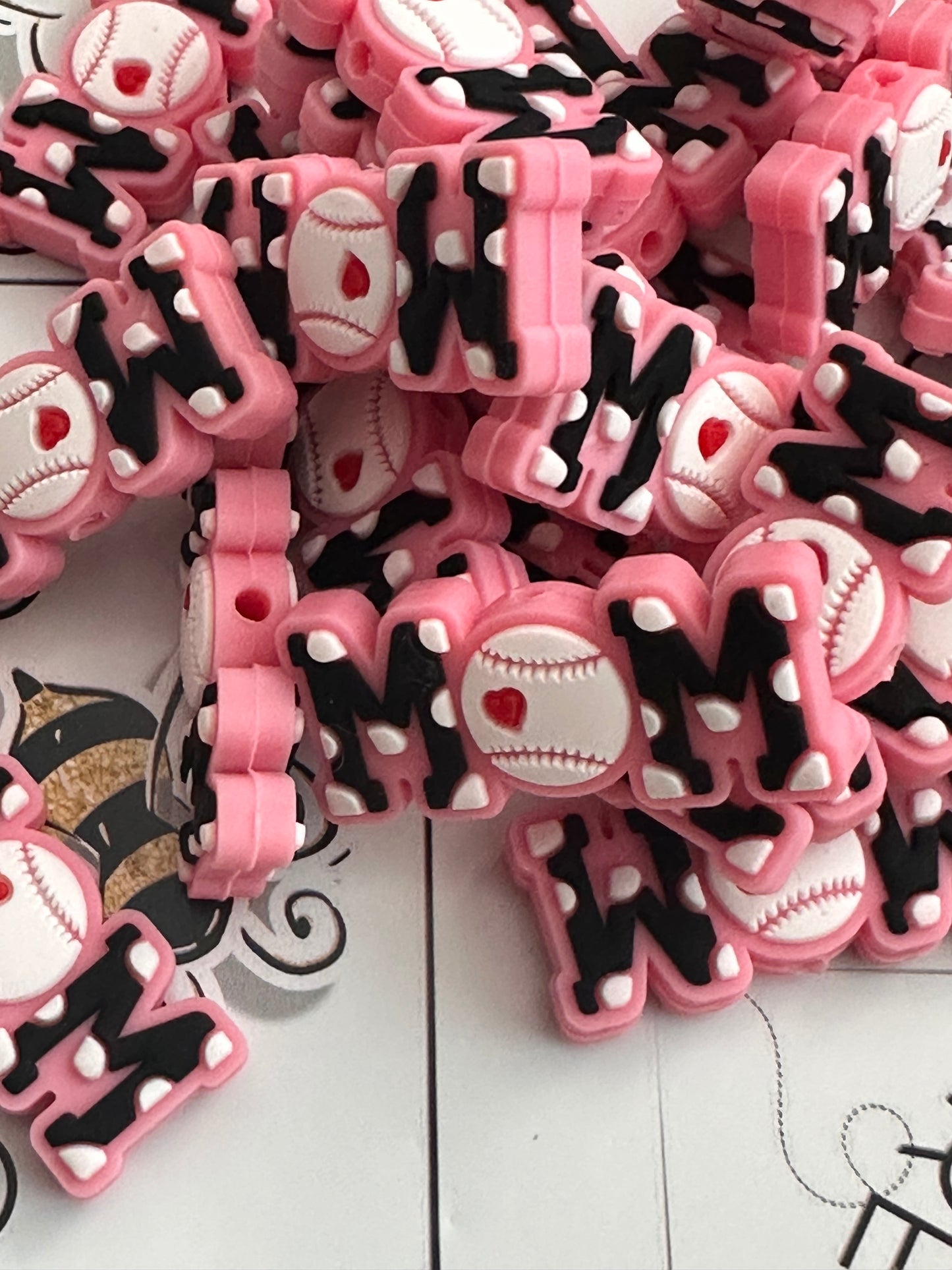 Baseball Mom Focal Bead/ beadable pen/ Silicone bead/keychain bead/