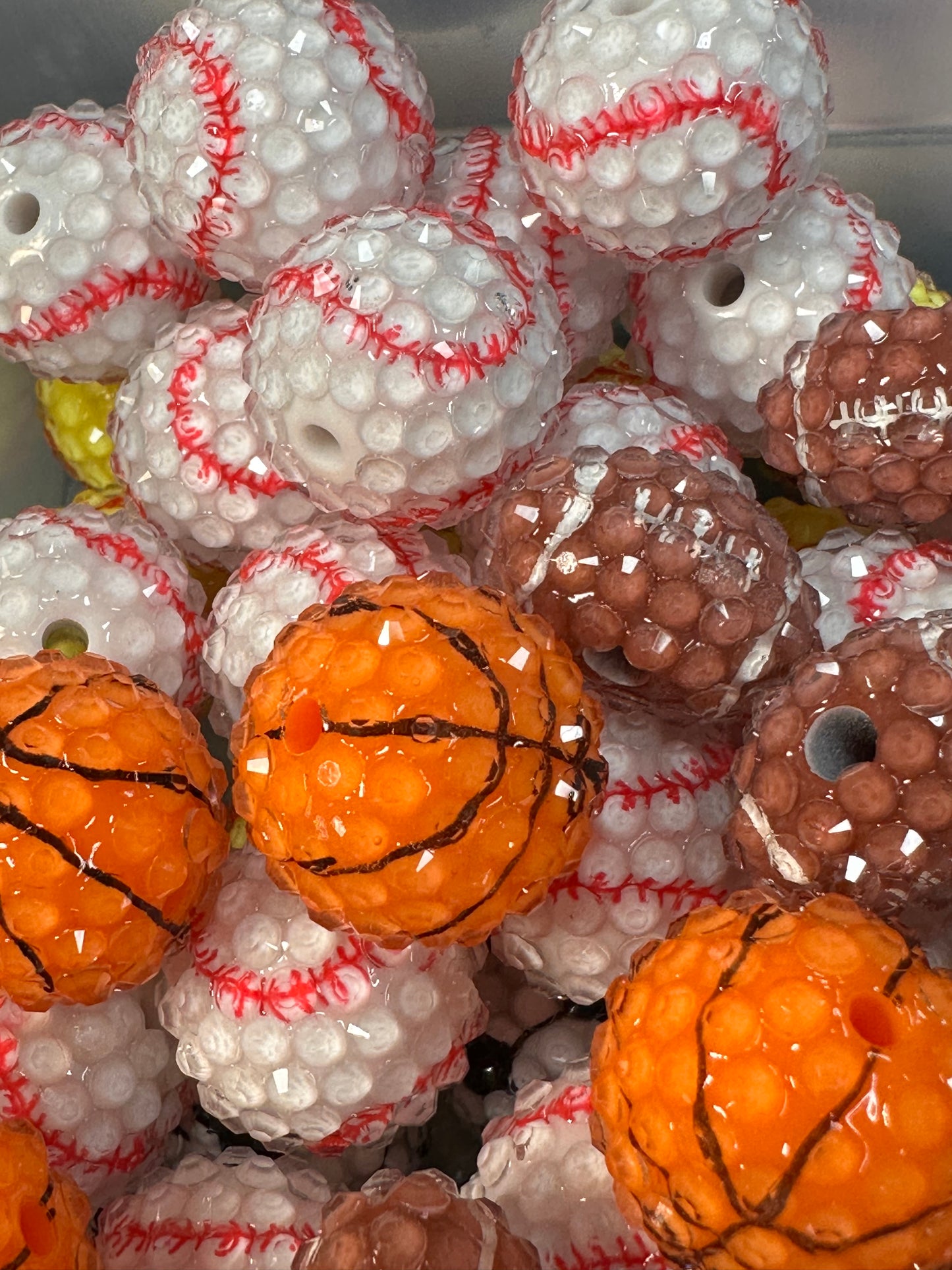 Five (5) Acrylic sports bead included/fancy Bead/ beadable pen/ keychain bead/choose your beads/20mm