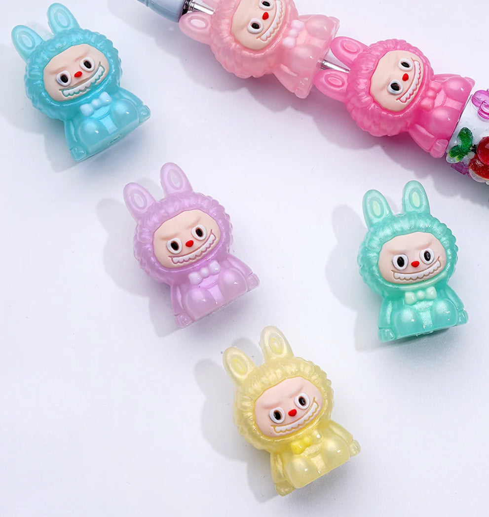 3D sitting Labubu focal bead/ set of five (5) random pvc rubber focal bead for pen beading/monster/ elf approx 28mmx18mm