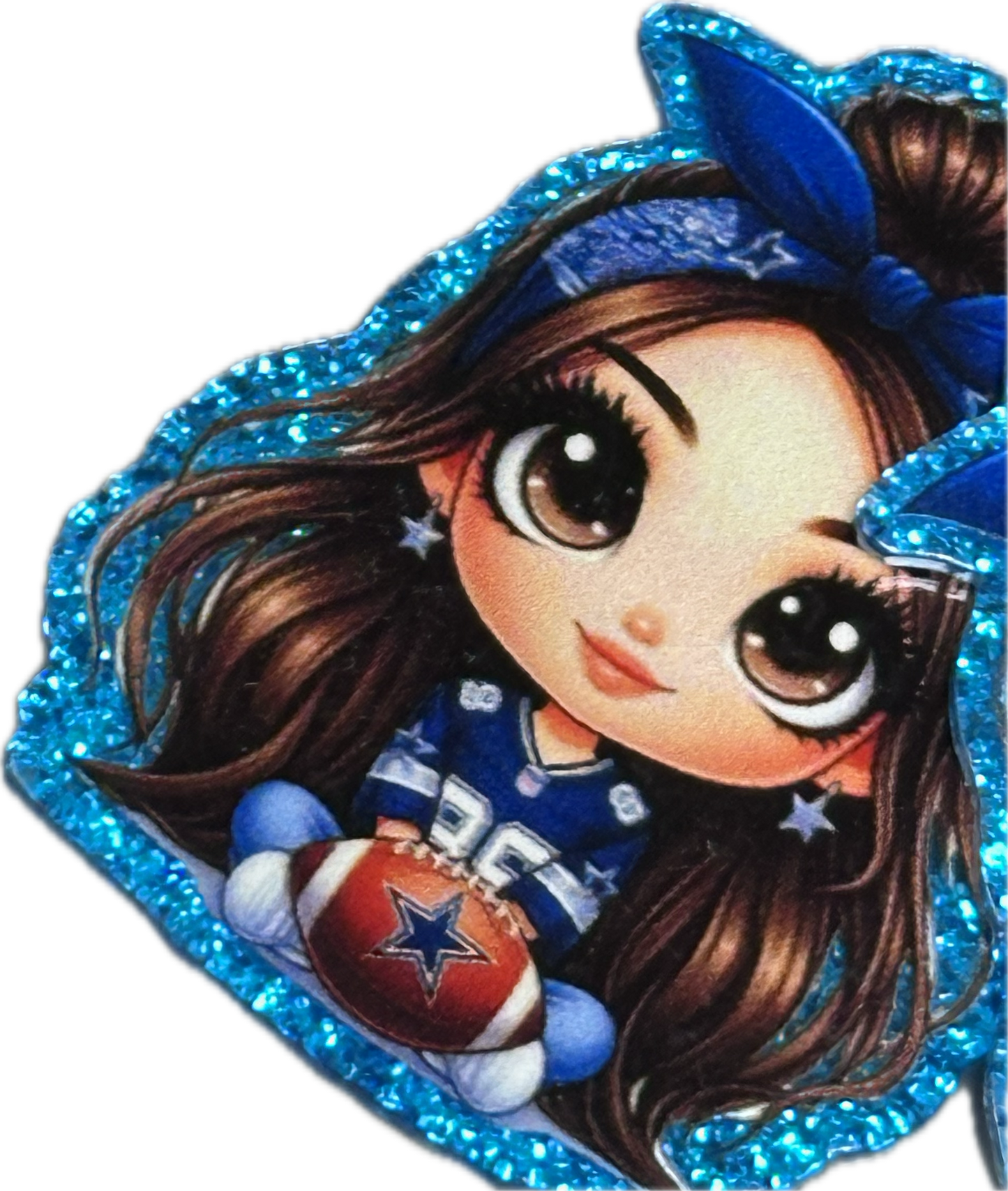Cowboys Girl holding football with a star on it -set of two (2) Badge Reel acrylic pieces/ cute print/ badge reel/ DIY keychain