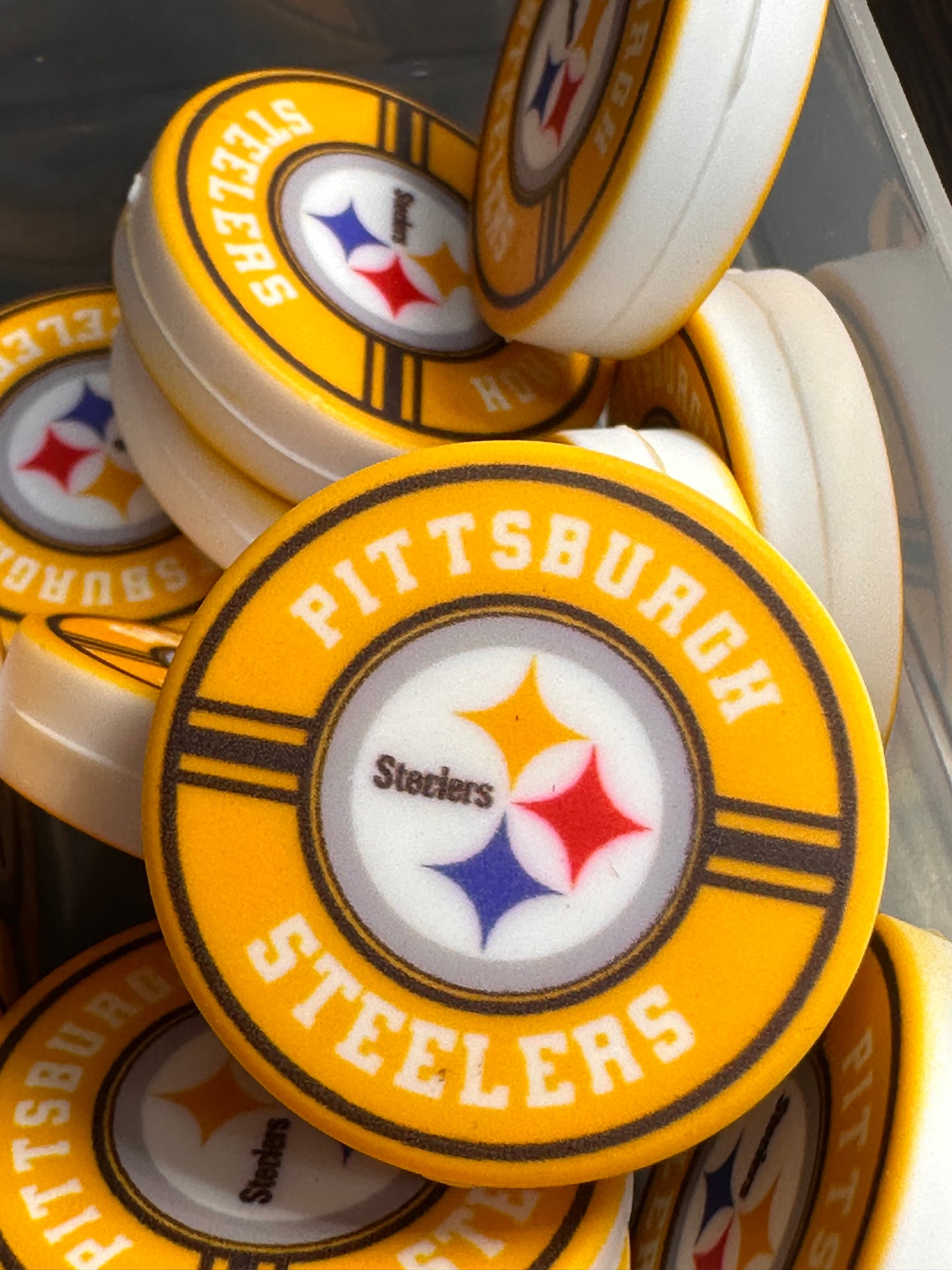 NEW Pittsburgh Steelers focal bead/ football/ printed silicone bead