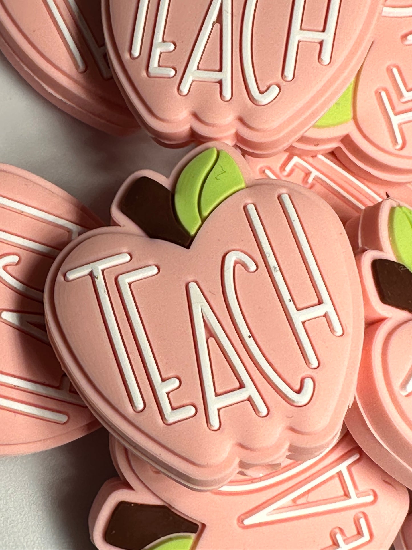 Pink Apple Teaching Focal Bead/ beadable pen/ Silicone bead/ keychain bead/