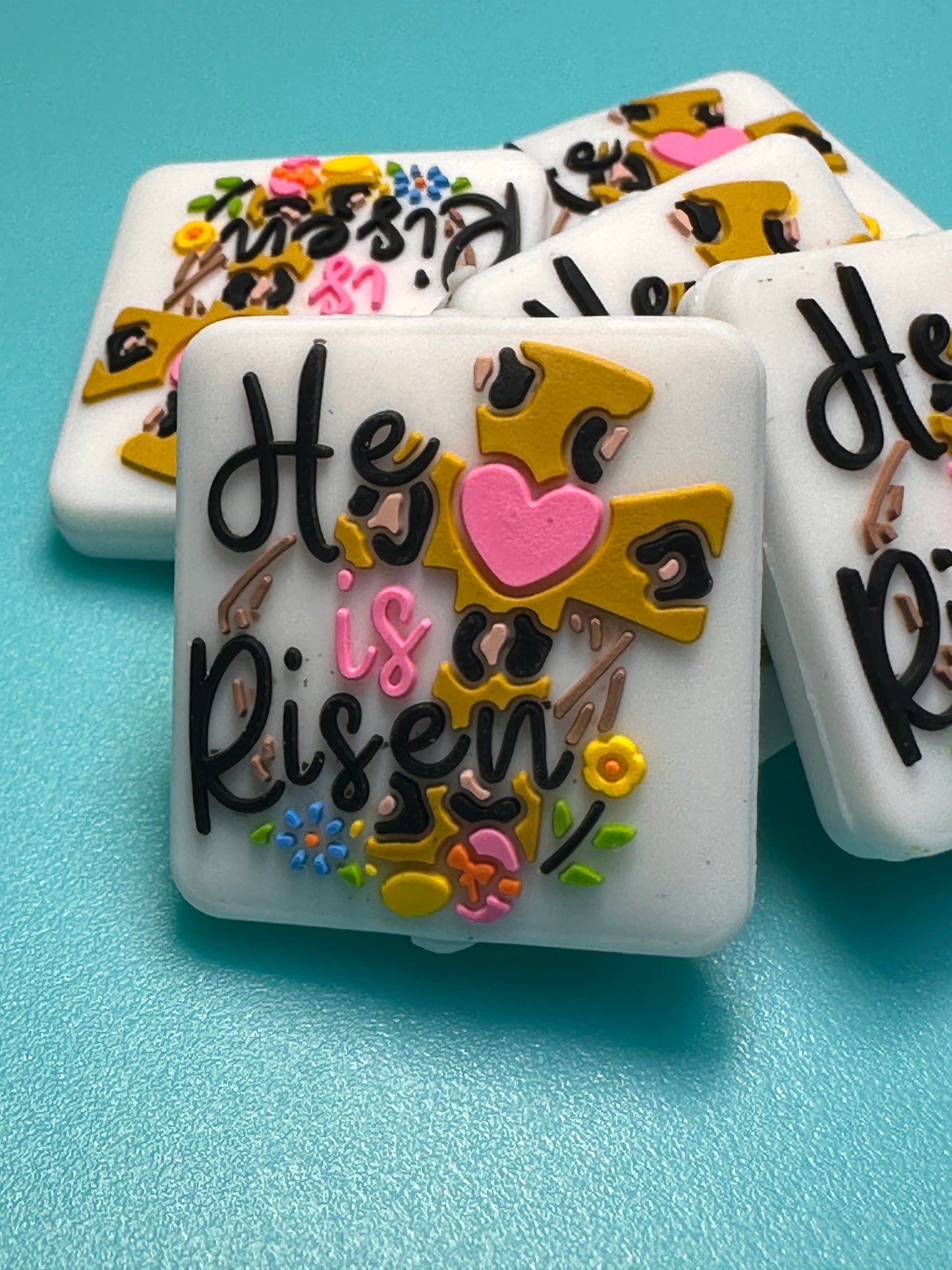 Easter Cross Focal Bead/ beadable pen/ Silicone bead/ Jesus/ Easter/ rainbow/cross/he is risen #2
