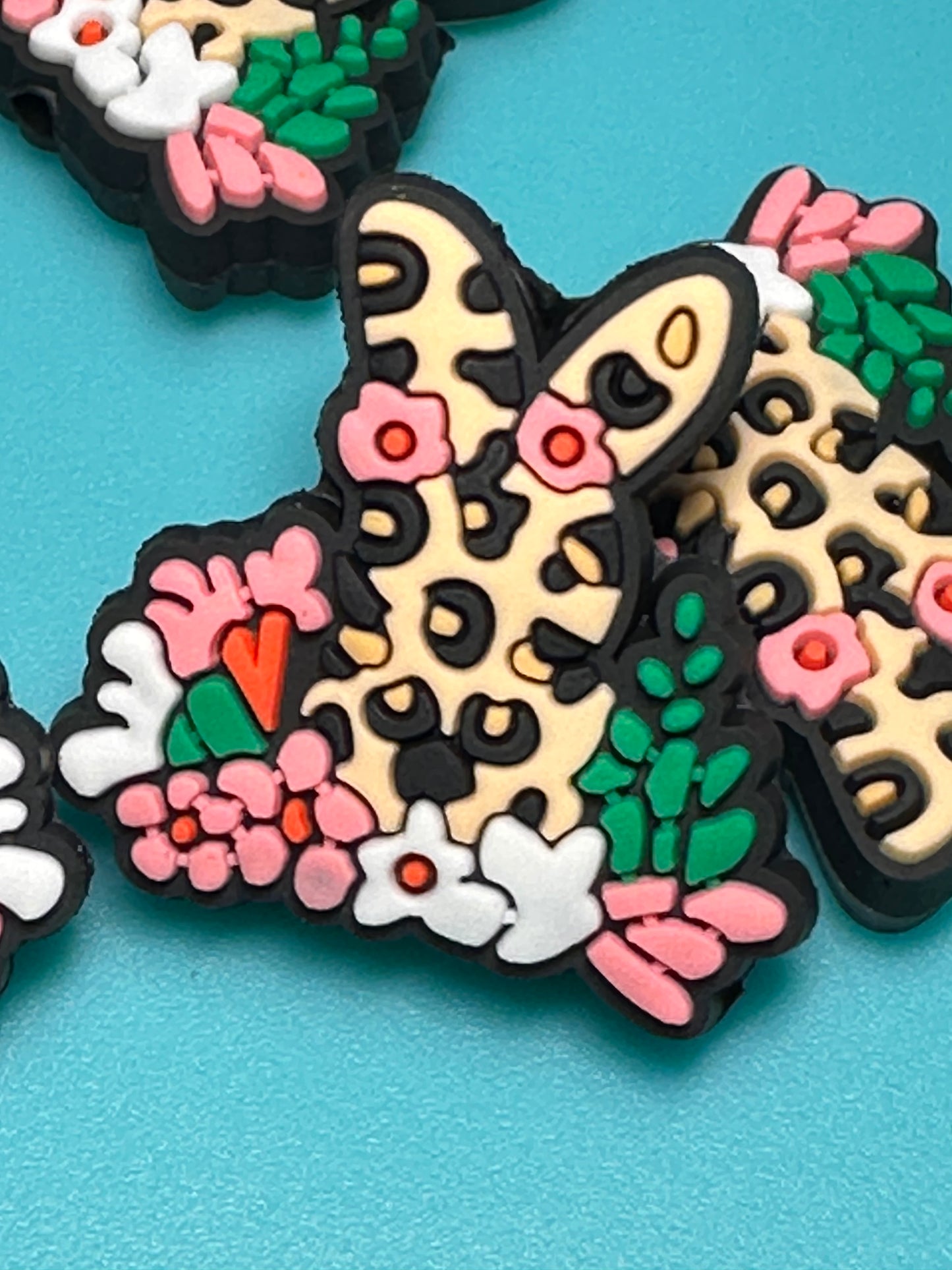 Leopard print Easter bunny focal bead/ silicone bead/ pen beading/ DIY/ Easter egg/ bunny ears