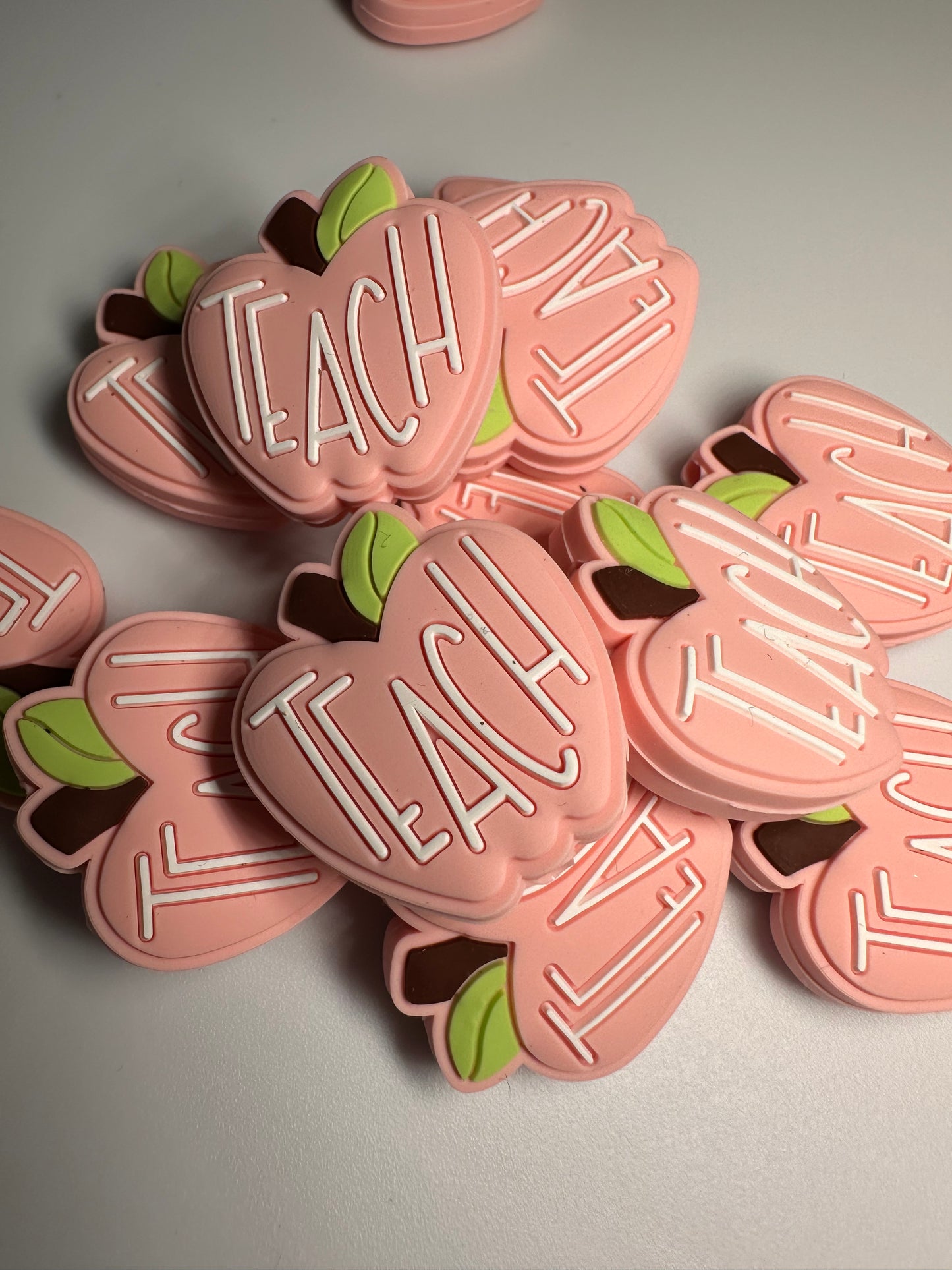 Pink Apple Teaching Focal Bead/ beadable pen/ Silicone bead/ keychain bead/