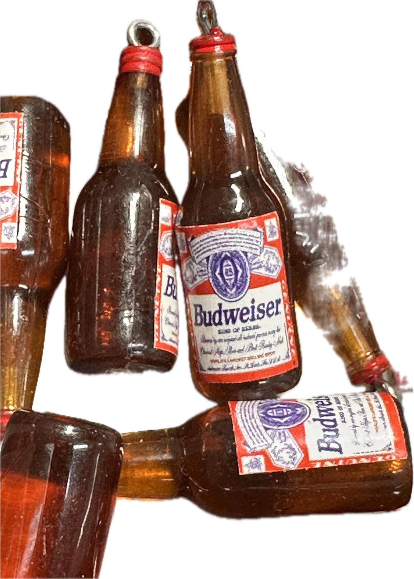 Mini Beer Bottle Charms – Resin Drink Beads for Keychains, Jewelry & DIY Crafts / red and white label