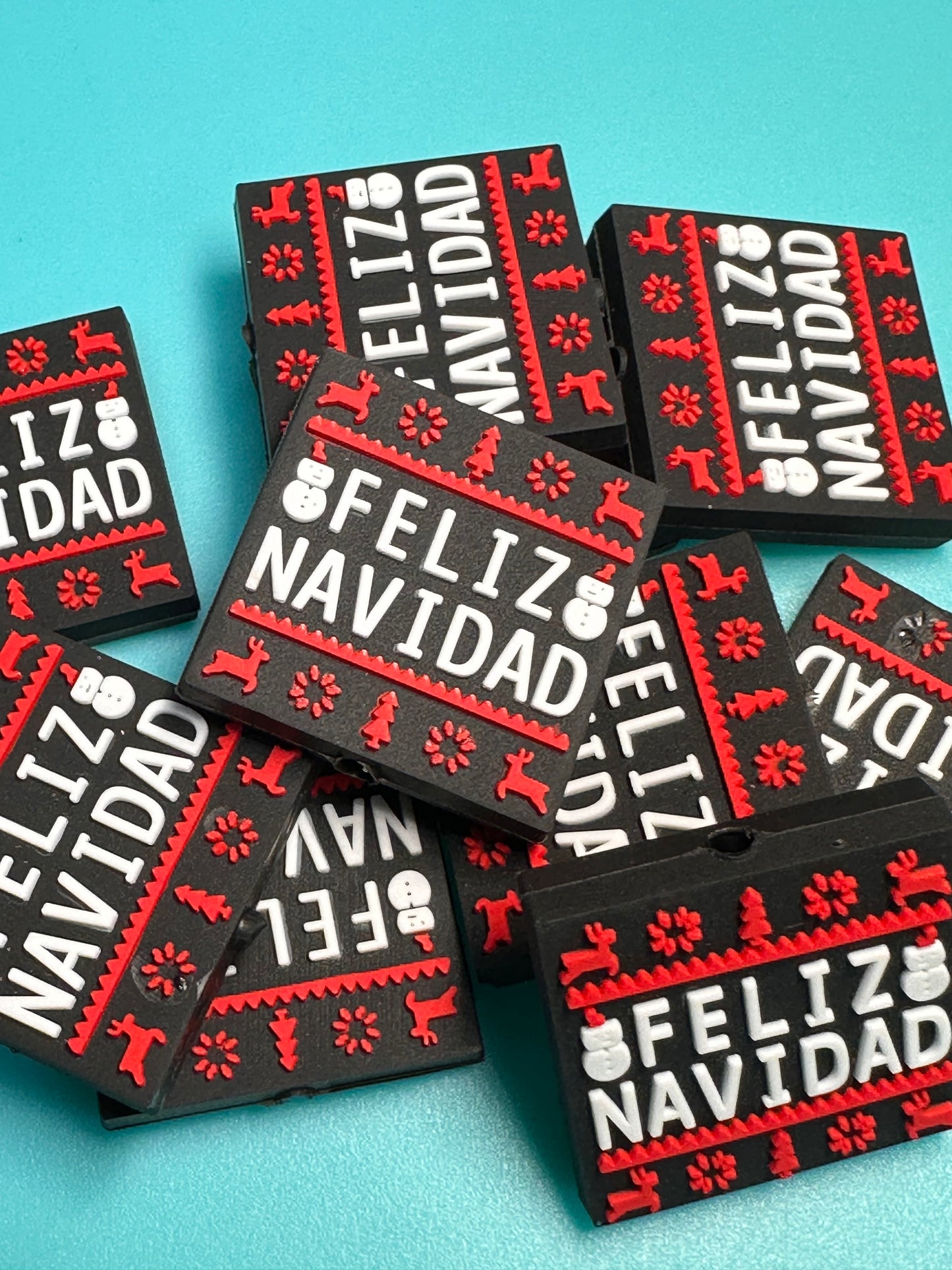 Feliz Navidad Merry Christmas Focal Bead/ beadable pen/ Silicone bead/ keychain bead/