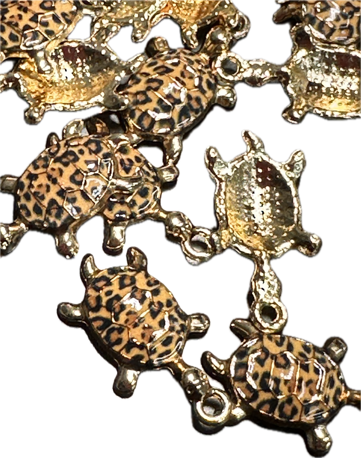 Leopard print enameled metal turtle charms/ DIY-earrings,necklace,charm bracelet/ sea turtle